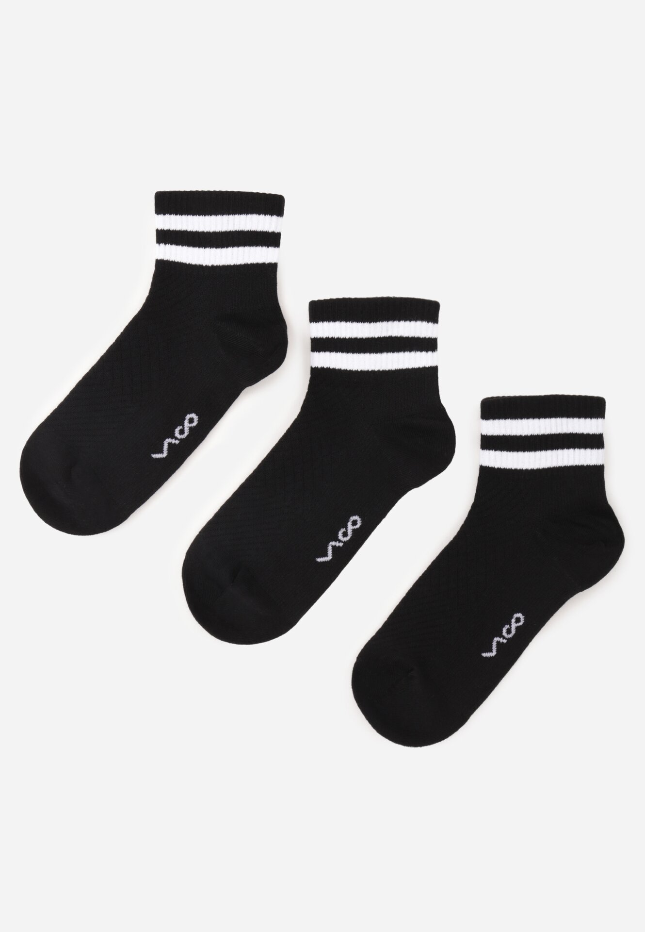 Set de 3 perechi de șosete din bumbac cu dungi la manșetă Fardrei Negre