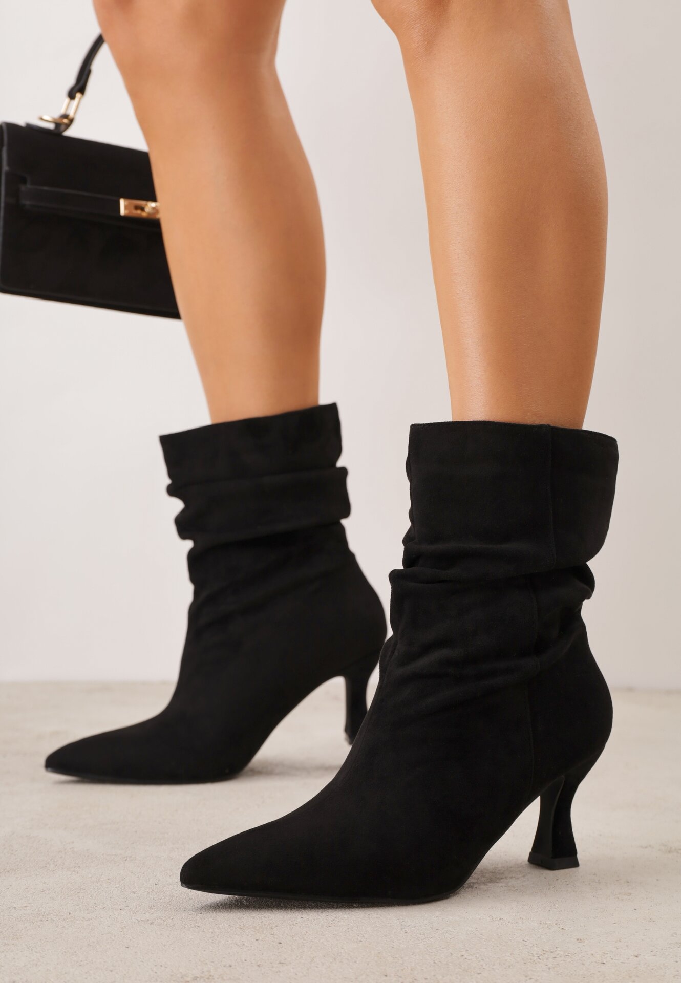 Botine drapate pe toc geometric Carisma Negre