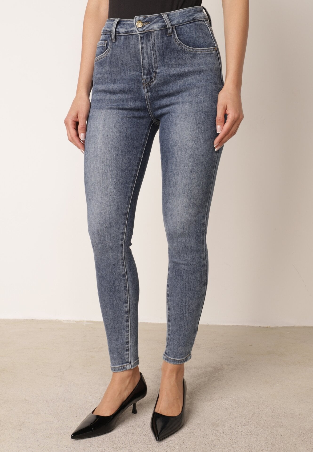 Blugi Skinny cu bumbac, echipați cu elastic în talie Tamello Albaștri