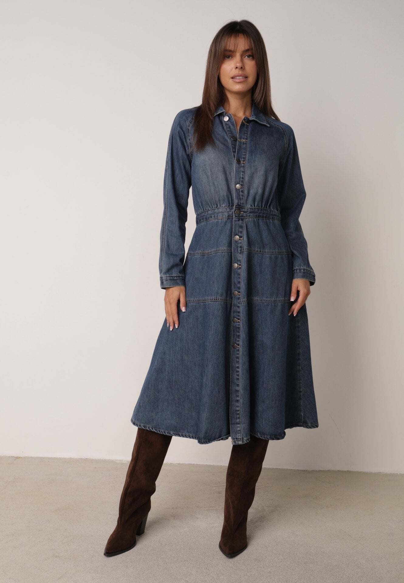 Blugi Rochie cu bumbac și cusături decorative Juni Albastră