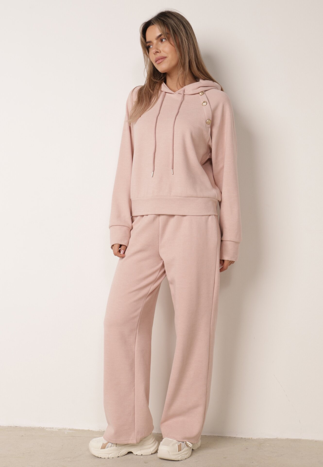 Set de trening cu glugă cu nasturi decorativi și pantaloni Eborissa Roz