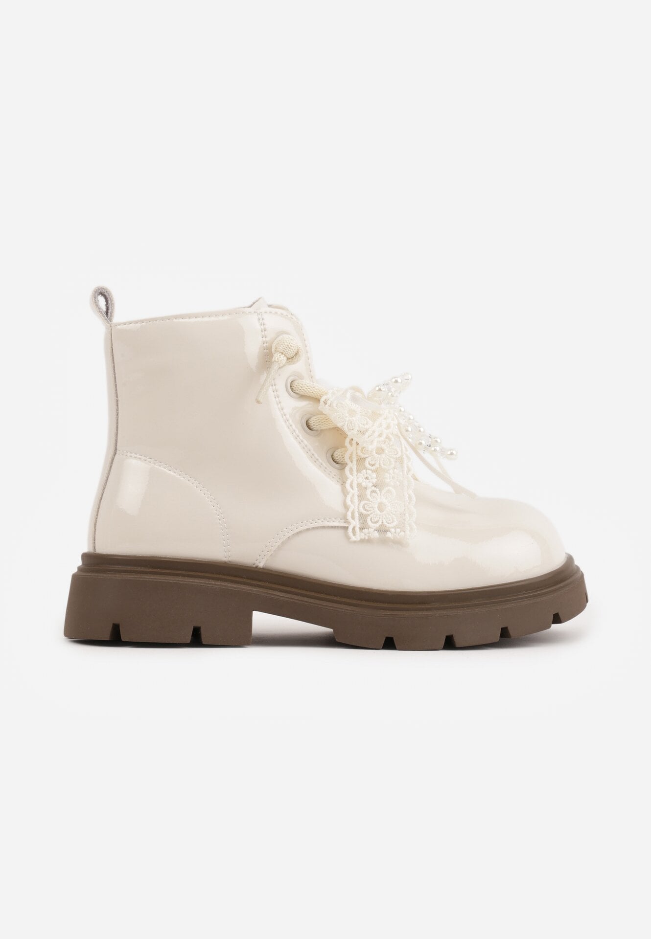Botine lăcuite cu talpă profilată și fundiță decorativă detașabilă Raimara Bej
