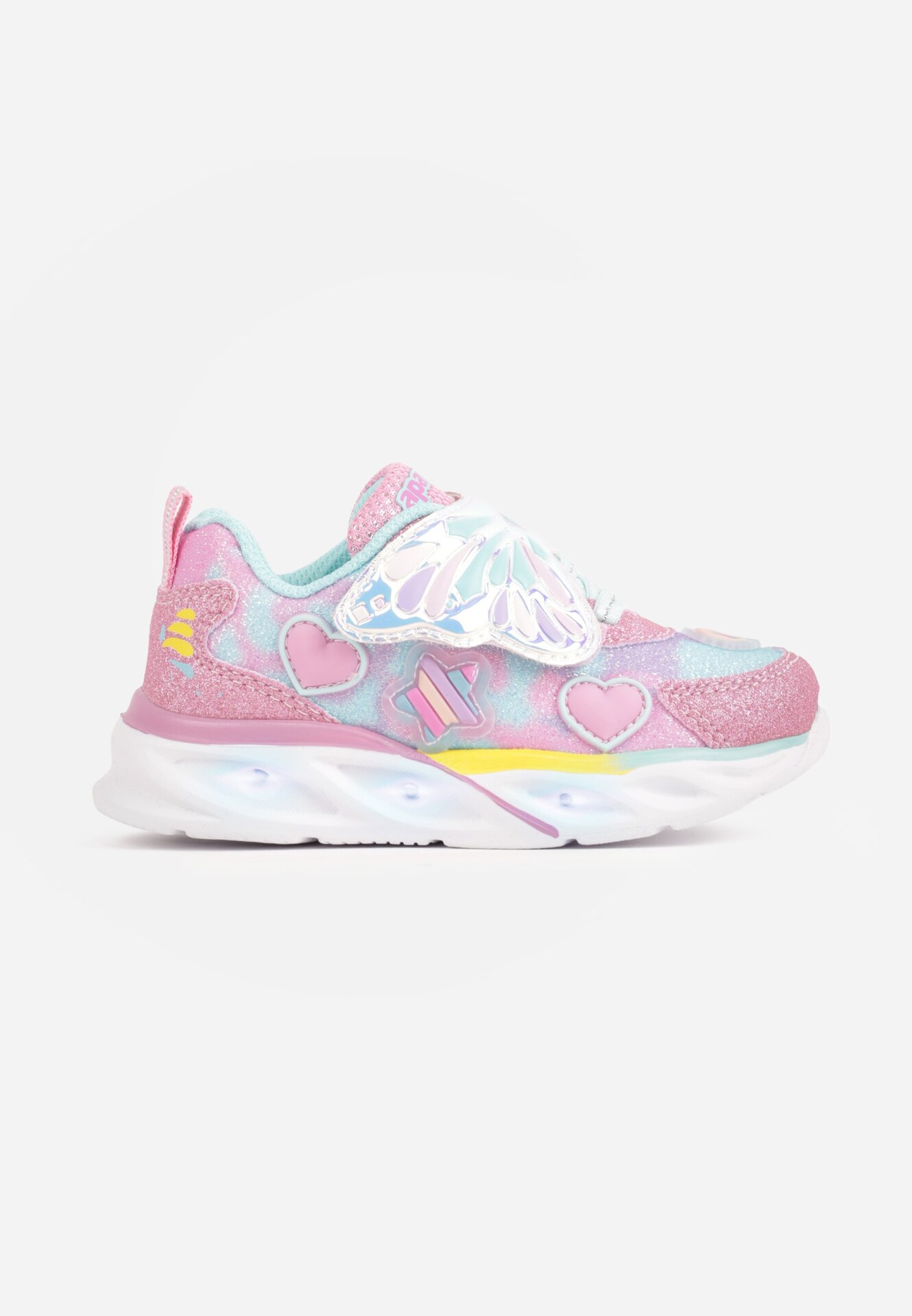 Pantofi sport cu lumini LED pe talpă groasă cu motiv fluture Calarissa Roz