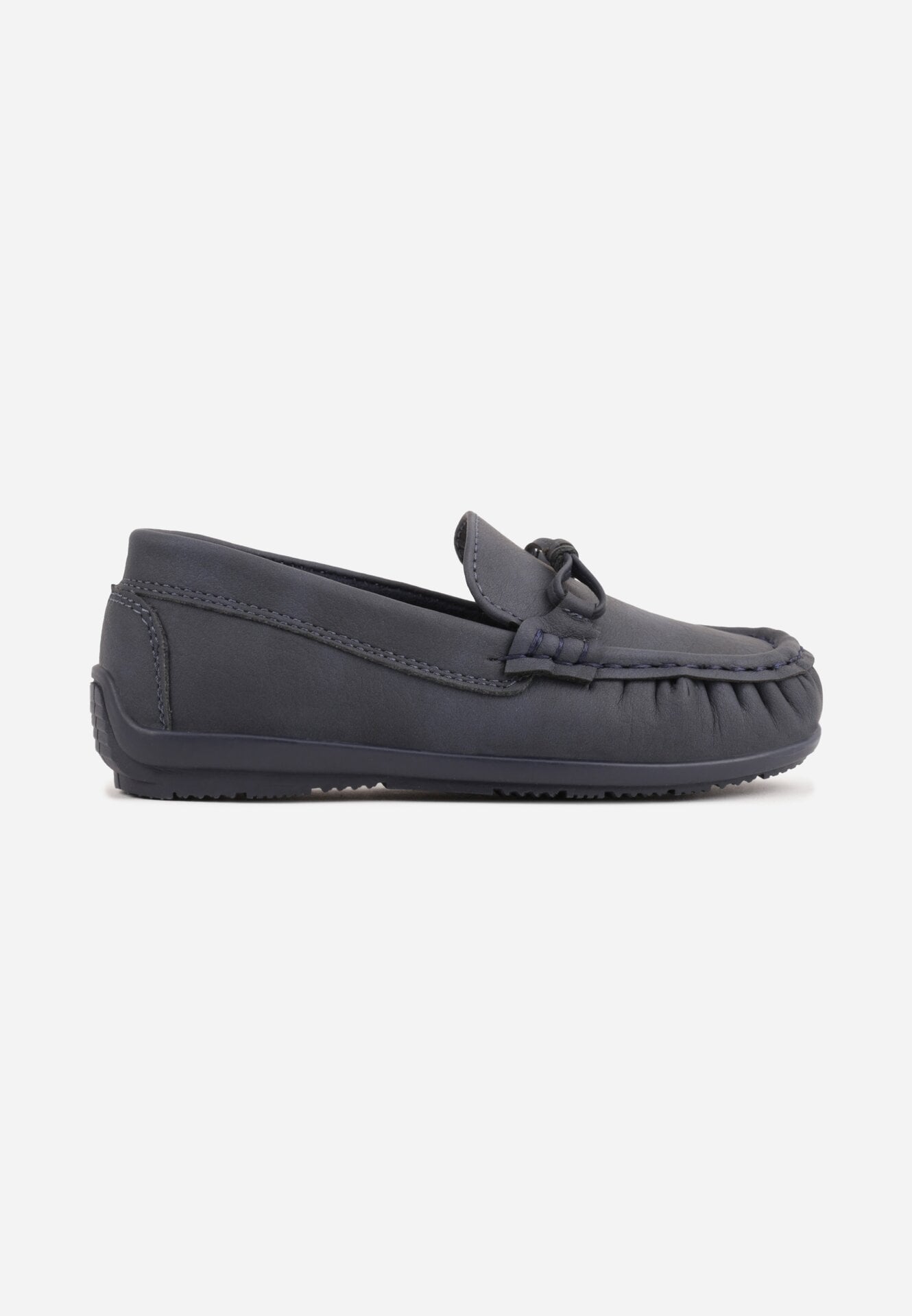 Mocasini tip pantofi semicu vârf rotund, cu branț din piele și ornament Emalina Bleumarin