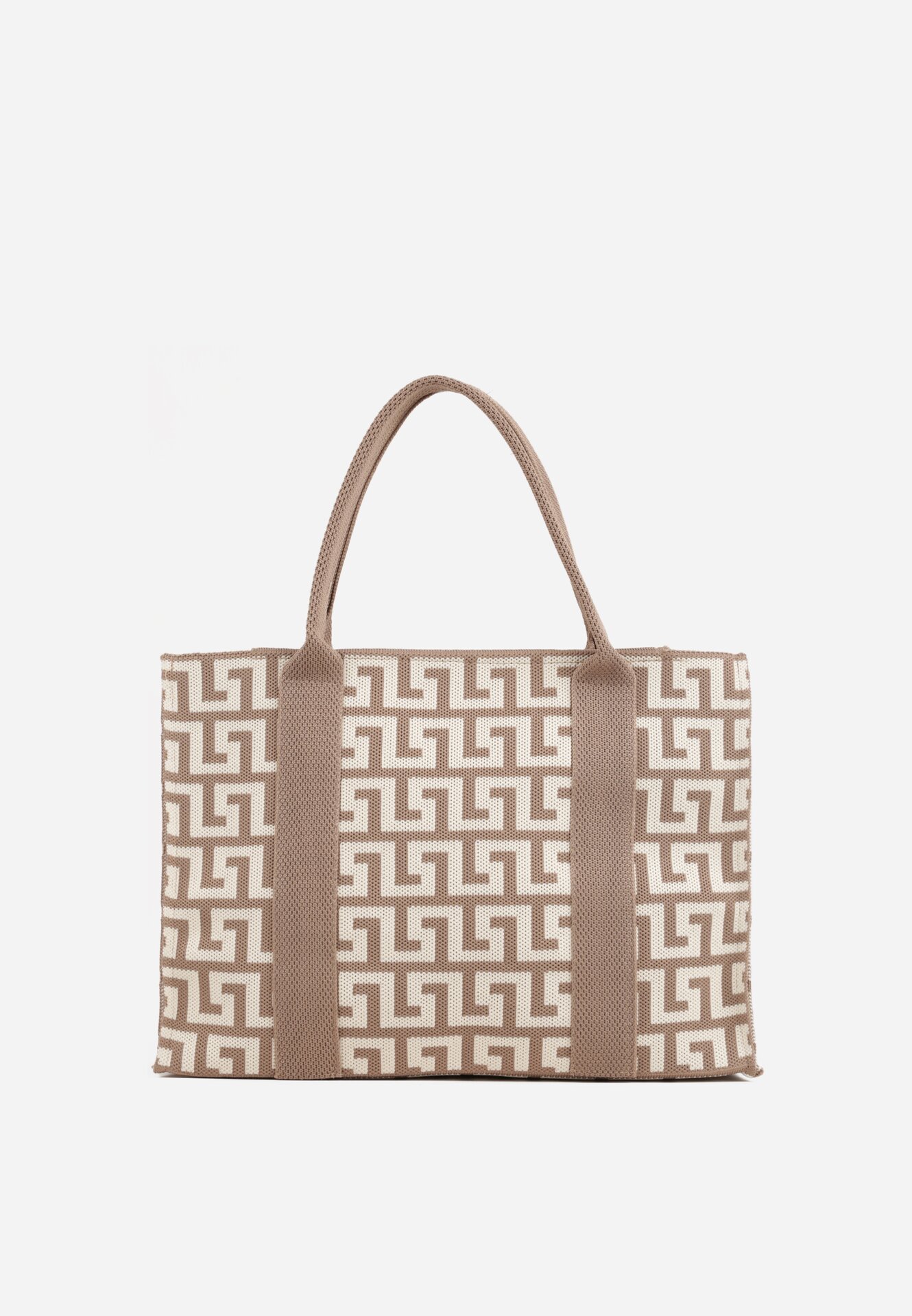 Geantă shopper din material textil cu model geometric, cu mânere și curea Vlada Bej