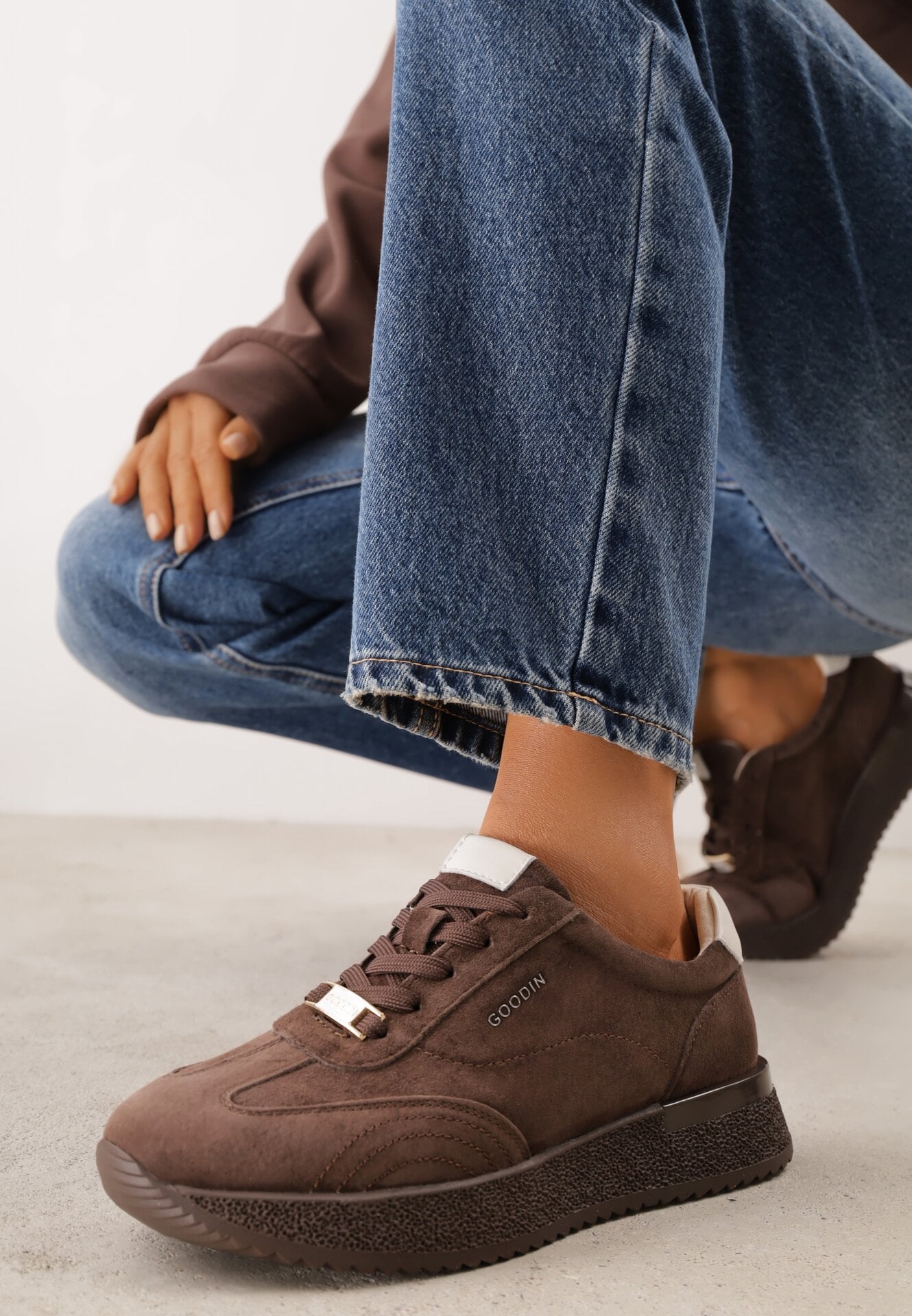 Sneakers Clasic din piele întoarsă naturală pe talpă groasă Eirerise Maro