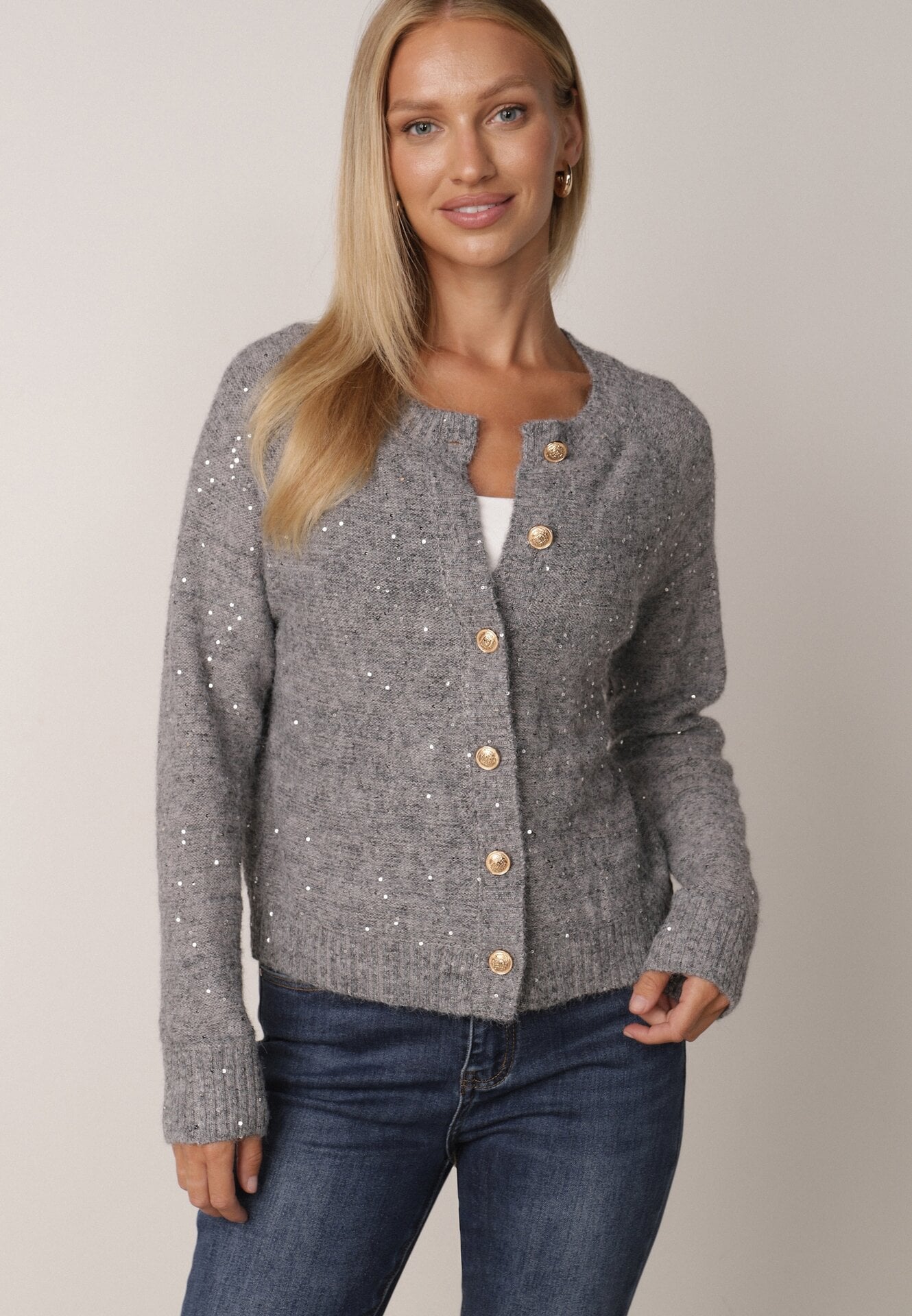 Cardigan oversize decorat cu paiete, cu adaos de lână Arawen Gri