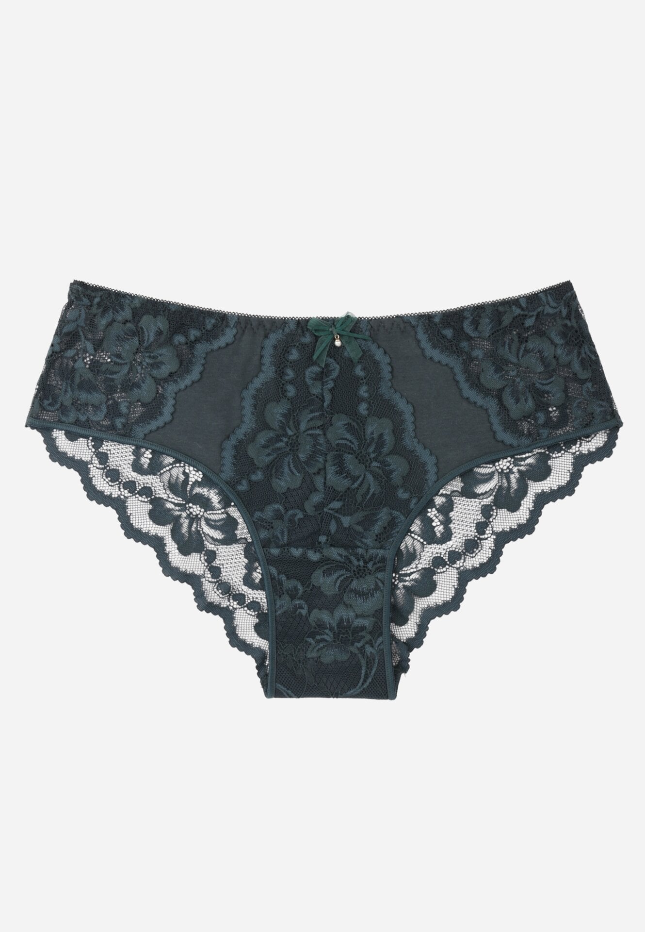 Chiloți din bumbac, chiloți din dantelă și cu fundiță decorativă Cordelle Verde închis