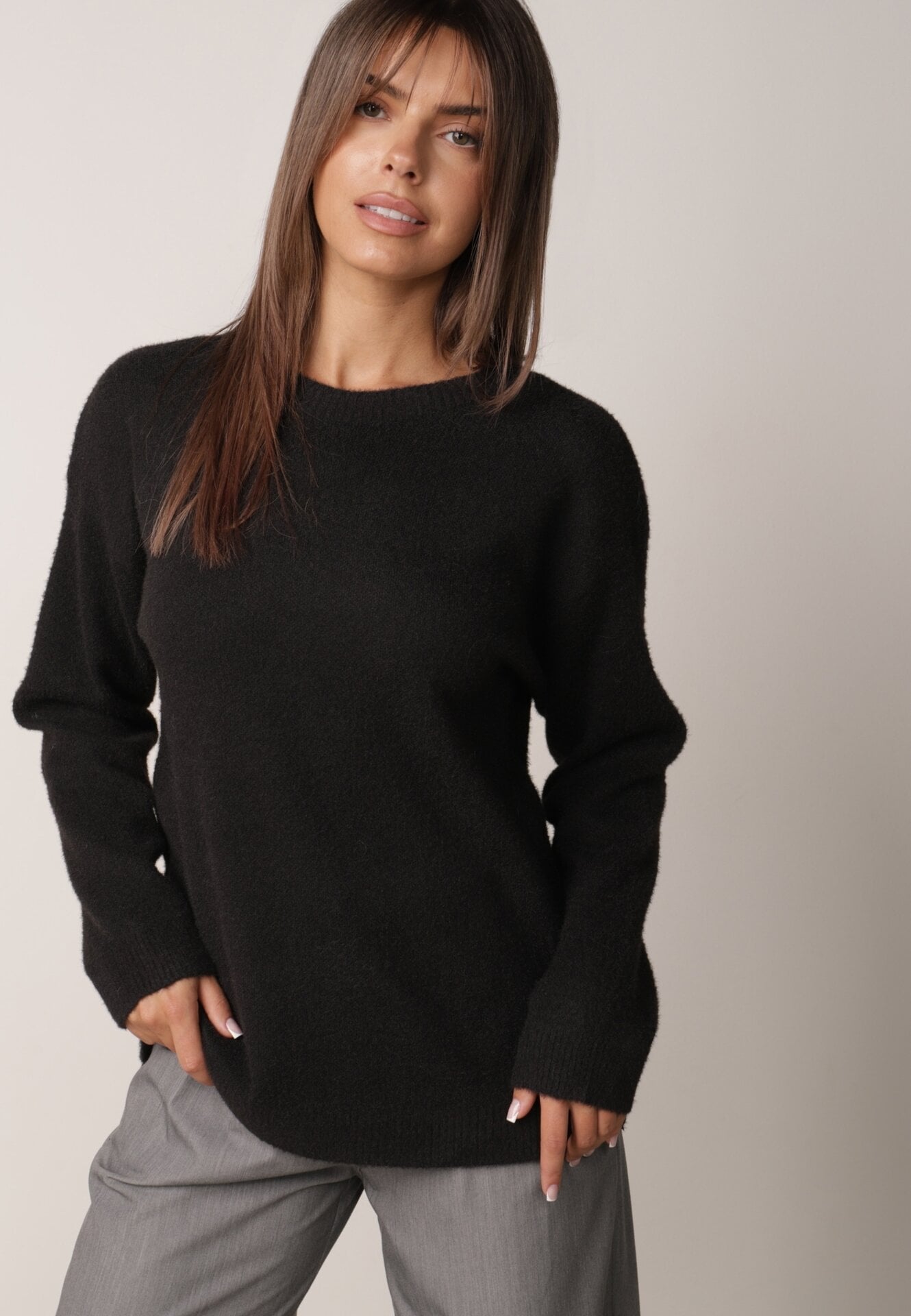 Pulover oversize din lână și bumbac, în stil minimalist, Azrele Negru