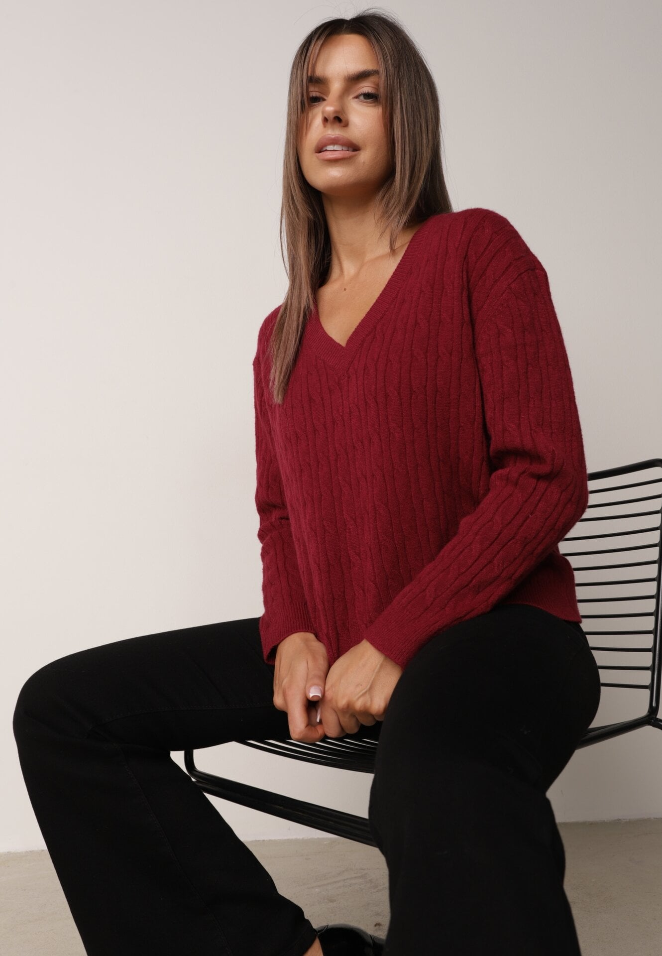 Pulover scurt cu adaos de cașmir și împletituri Astiana Bordo