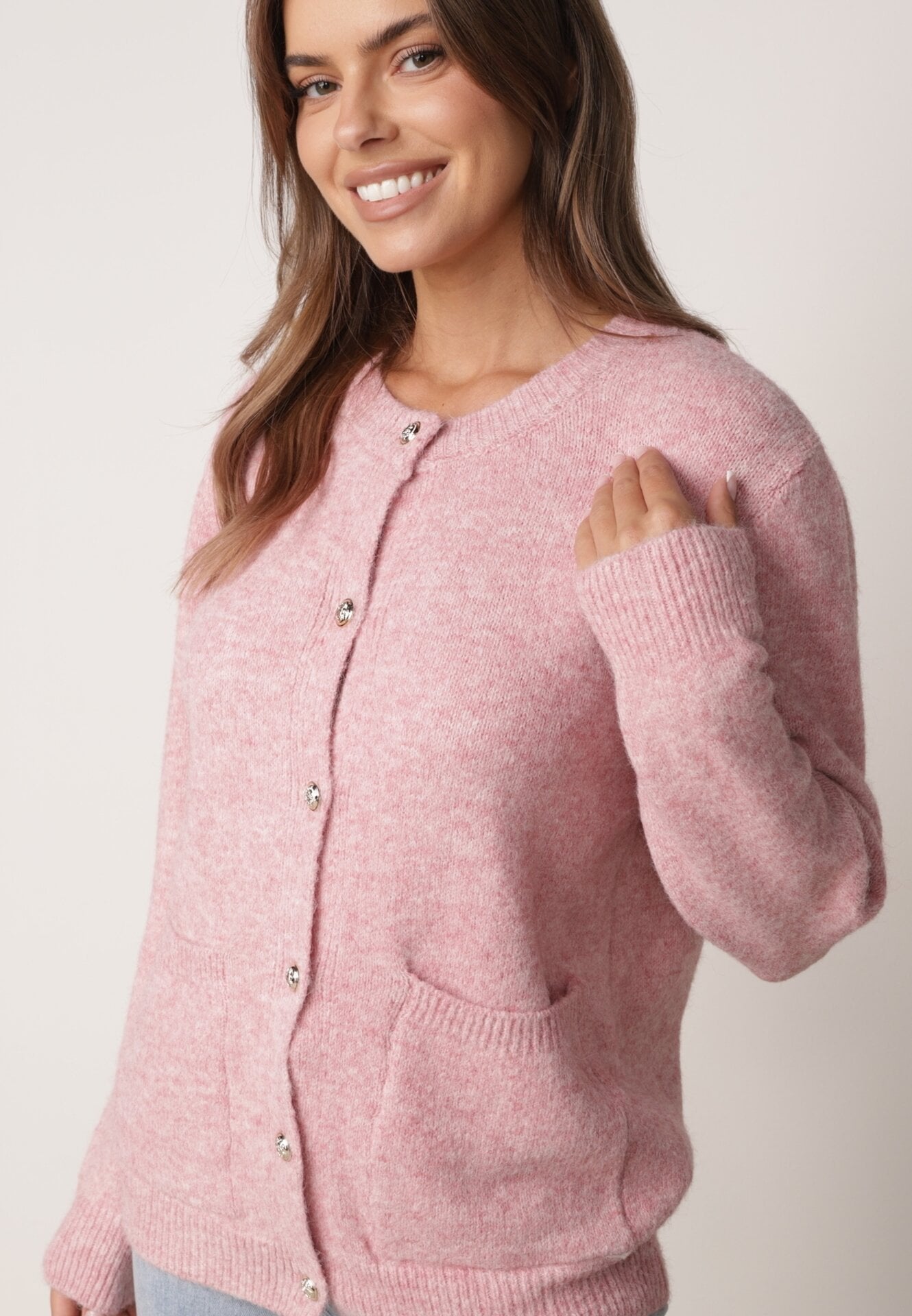 Cardigan cu lână și bumbac cu nasturi și buzunare elegante Orlandia Roz