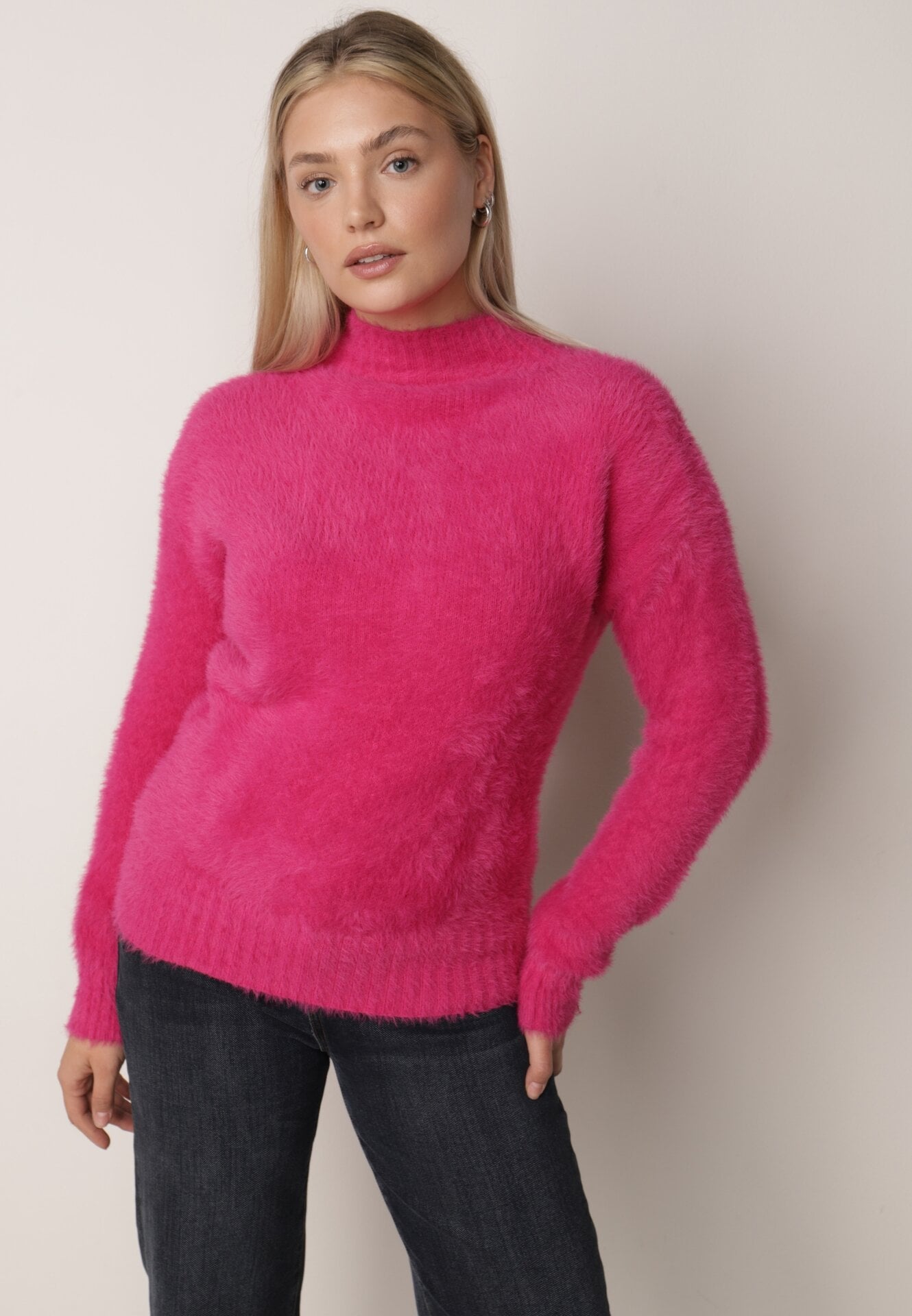 Pulover cu lână cu guler înalt Seollio Fucsia