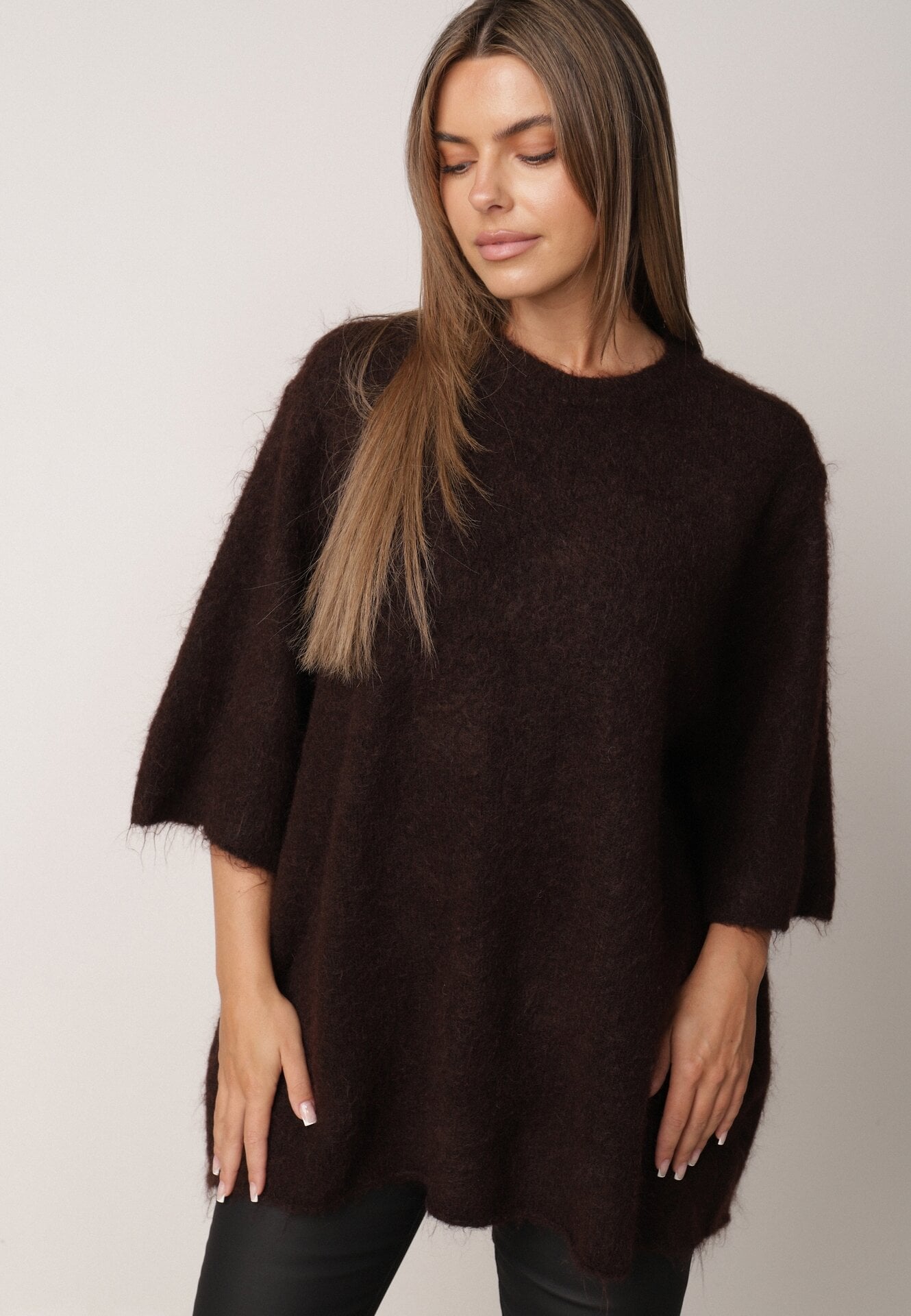Pulover oversize cu adaos de lână și finisaj neprelucrat Oriada Maro