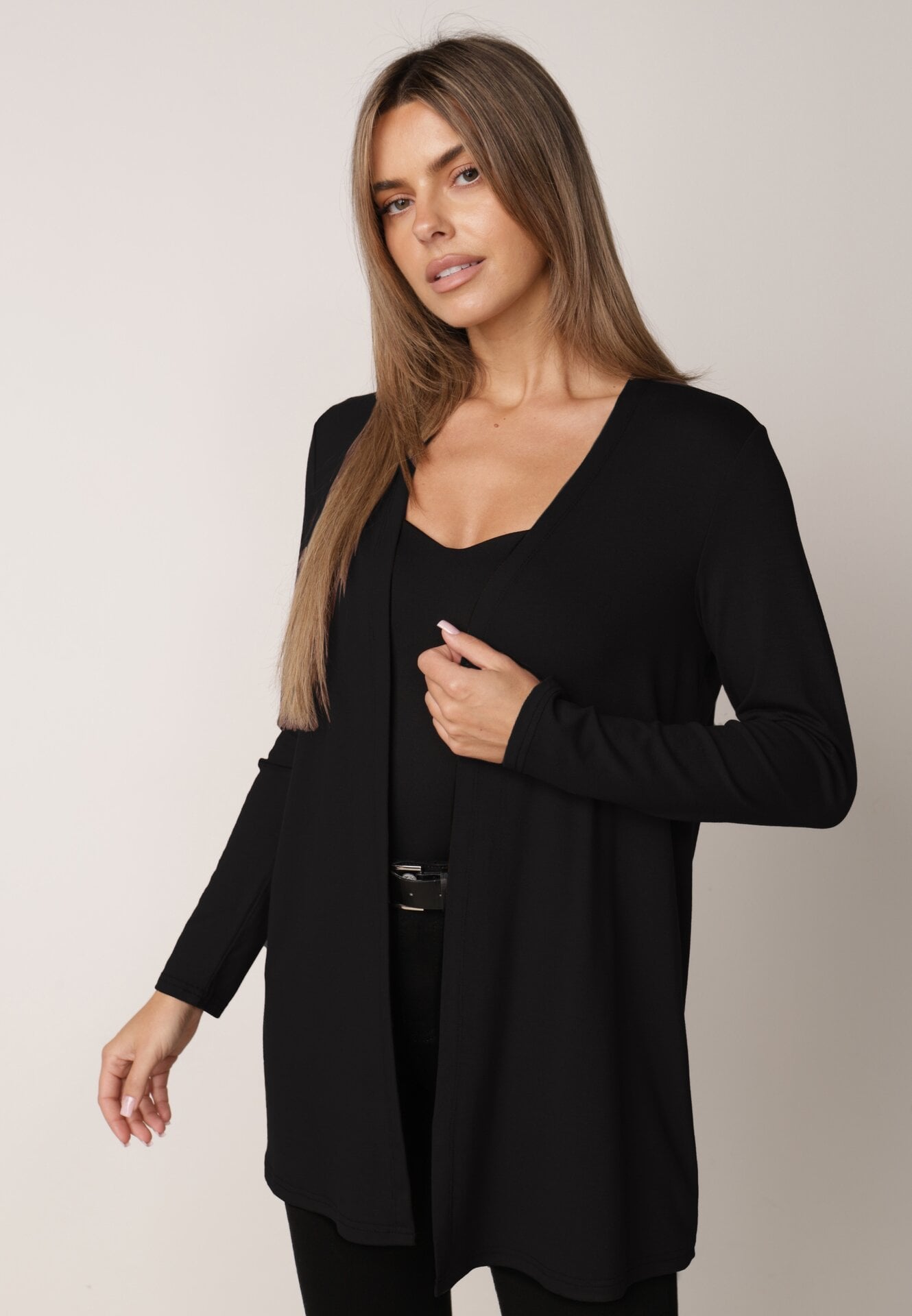 Cardigan din bumbac fără închidere, cu croi minimalist Cilira Negru