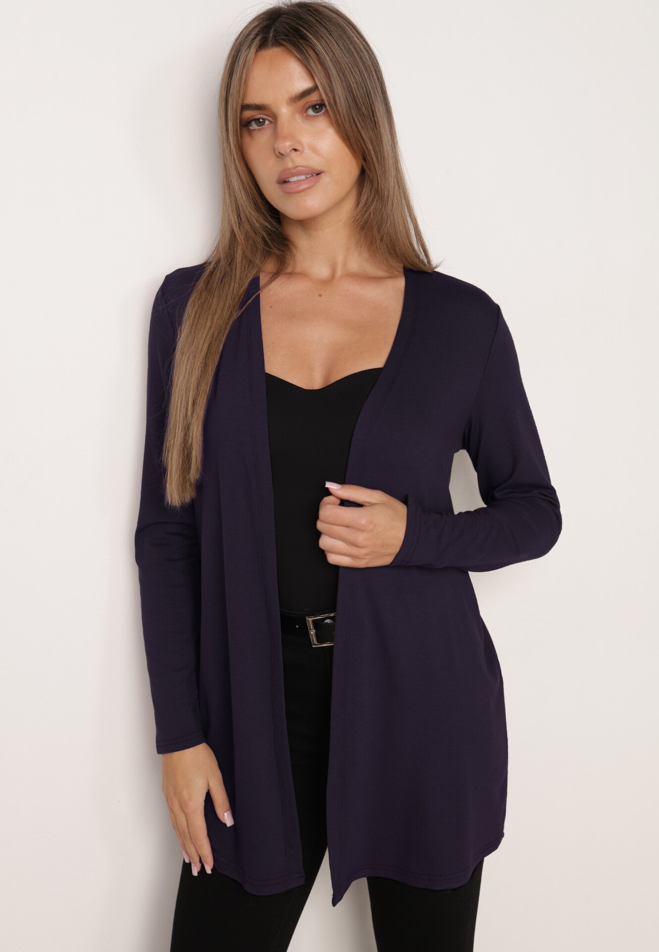 Cardigan din bumbac fără închidere, cu croi minimalist Cilira Bleumarin