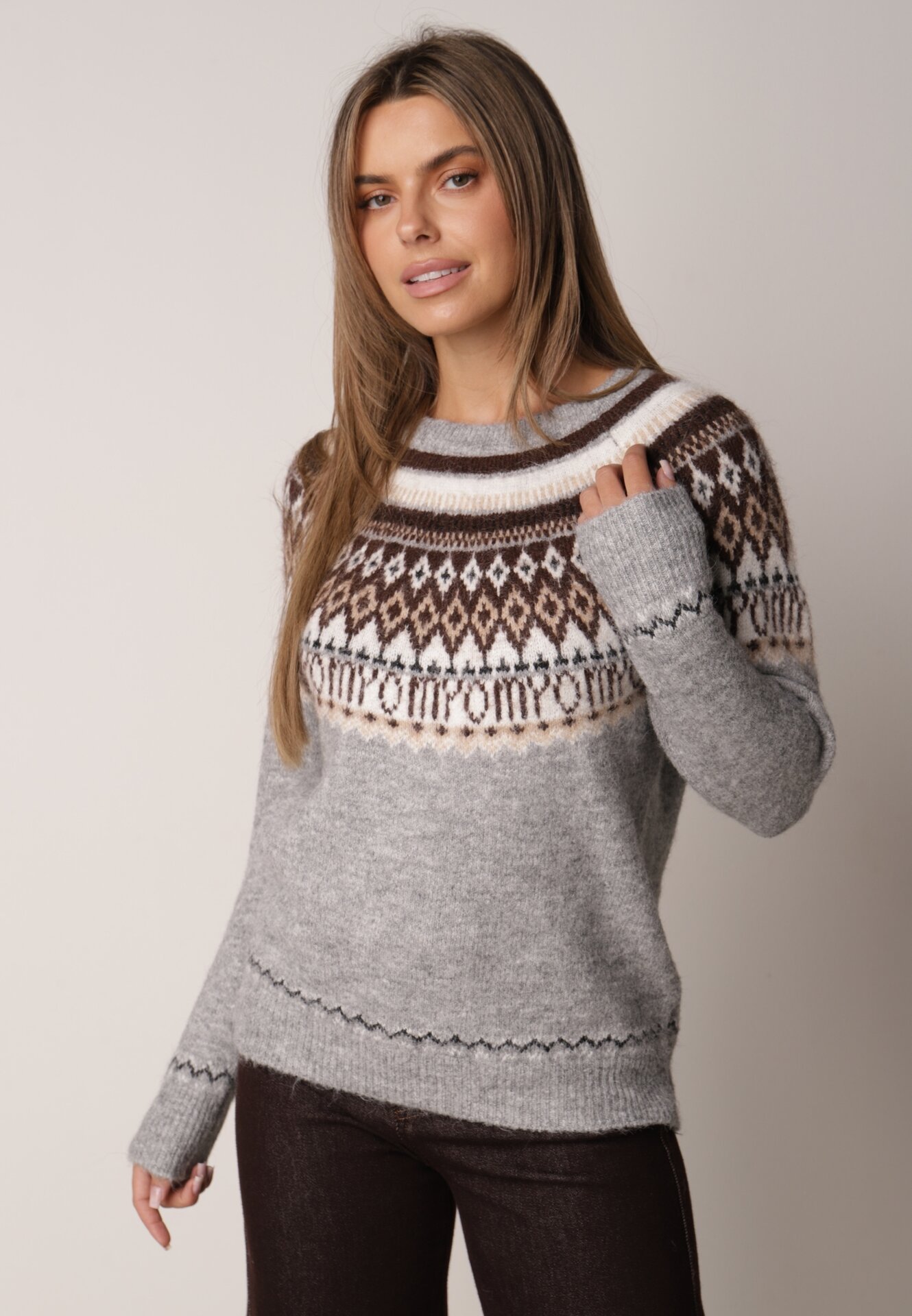 Pulover din lână și bumbac cu model norvegian Asames Gri