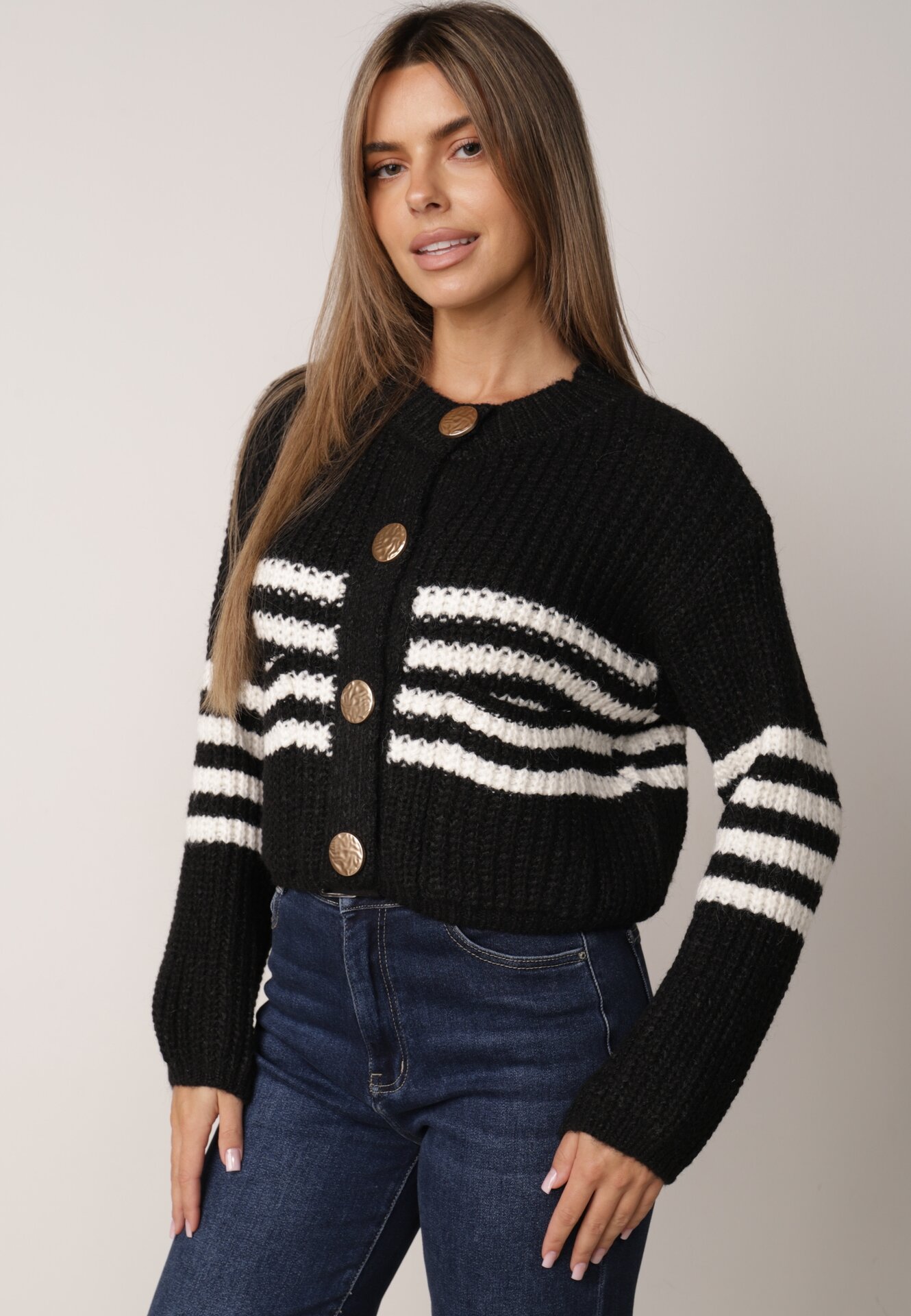 Cardigan elegant cu lână în dungi Werise Negru