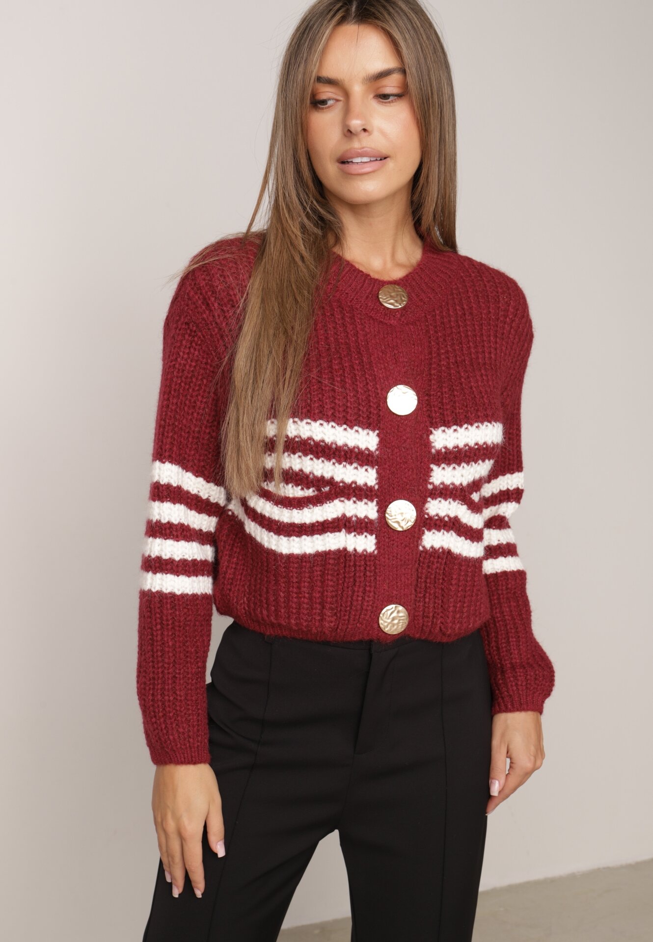 Cardigan elegant cu lână în dungi Werise Roșu