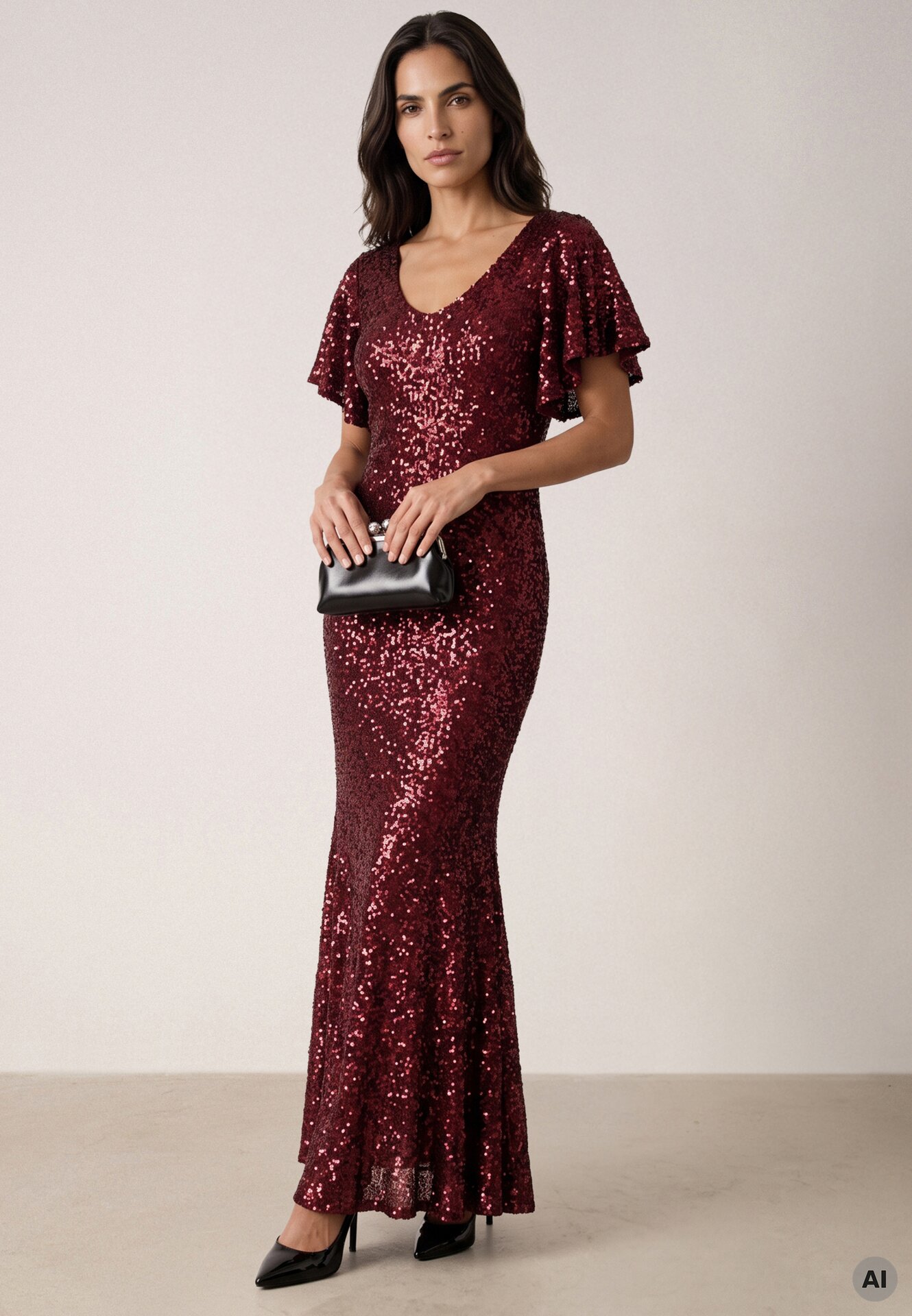 Rochie elegantă cu paiete și mâneci fluture Vialette Bordo