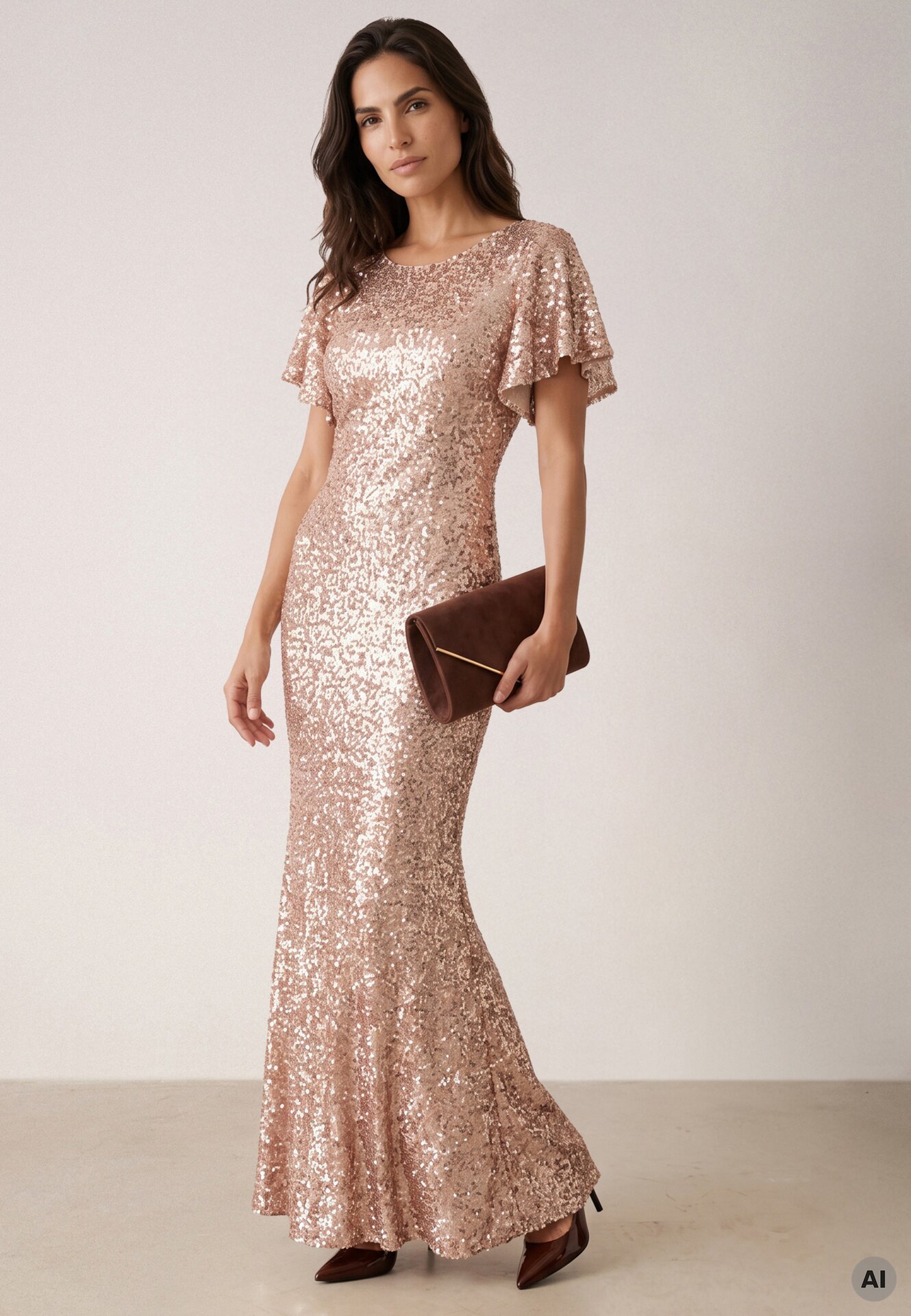 Rochie elegantă cu paiete și mâneci fluture Vialette Aurie