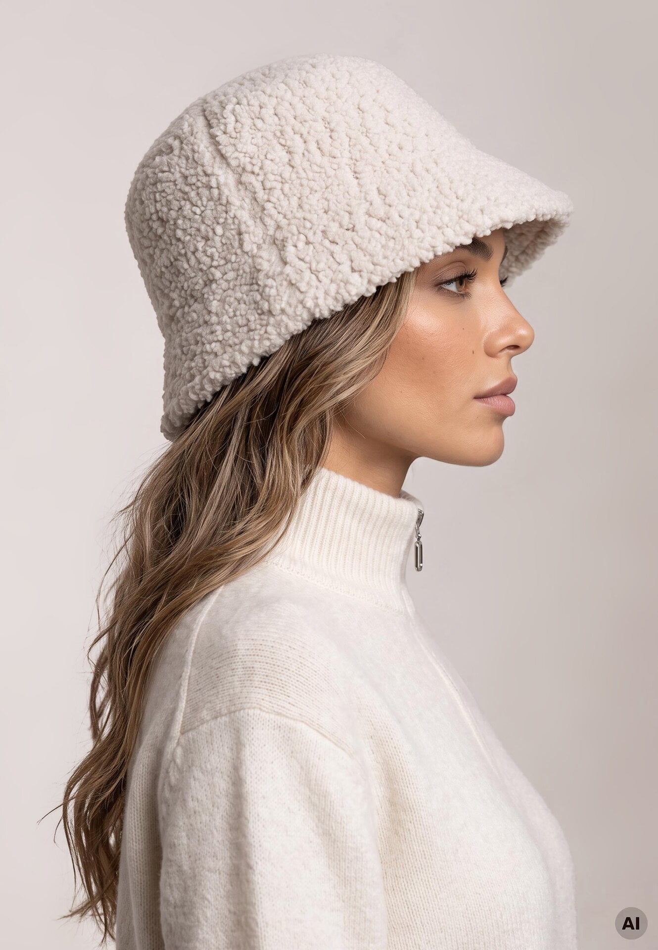 Pălărie bucket hat din tricot boucle Iverlea Bej