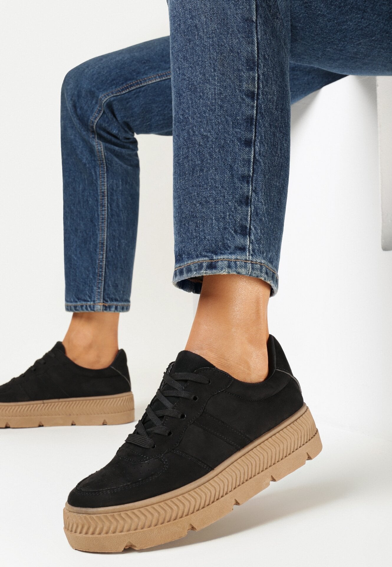 Adidași Negri cu Talpă Groasă cu Reliefuri Try to Forget