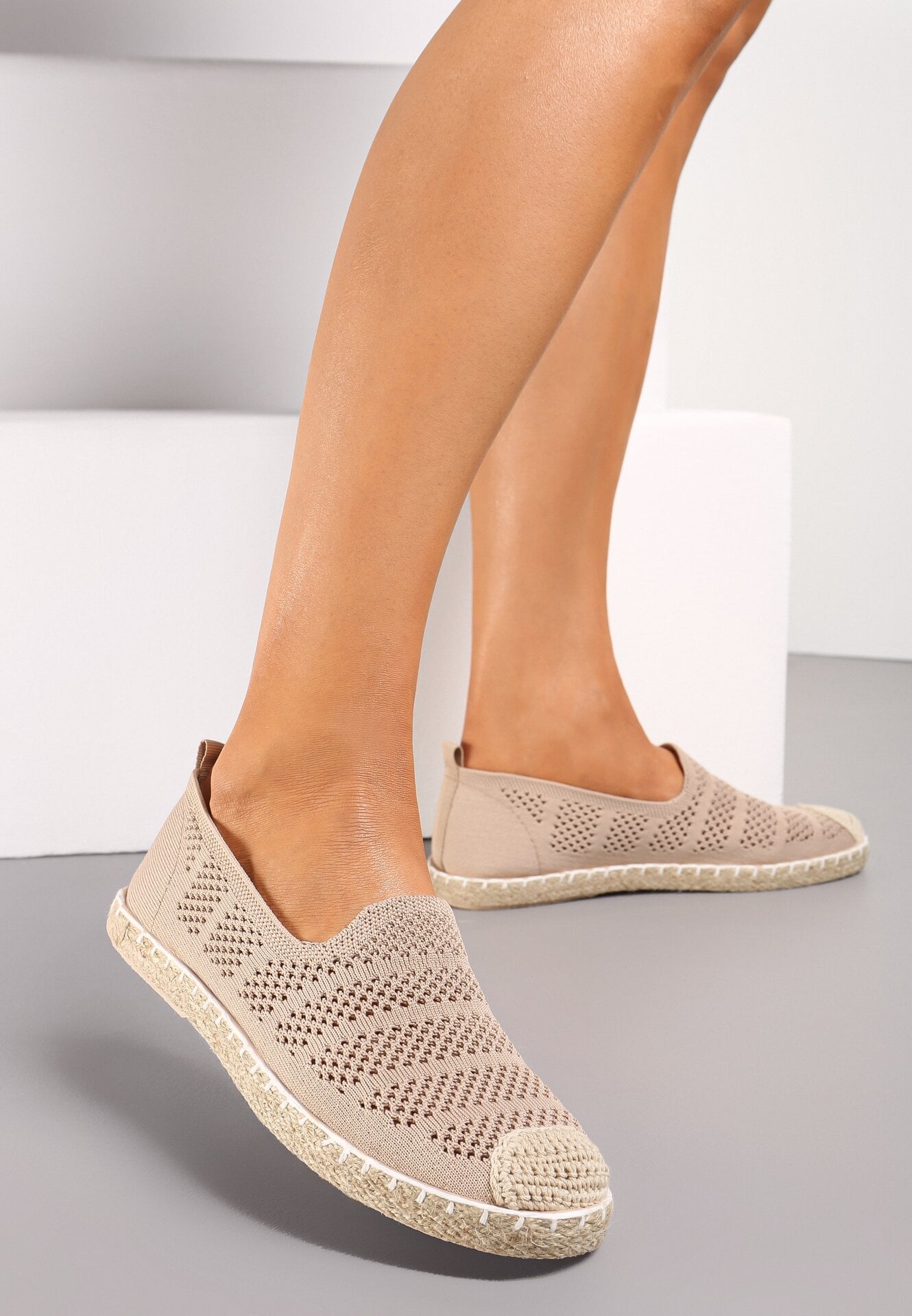 Espadrile Bej închis cu împletitură și decor ajurat Lanivesa