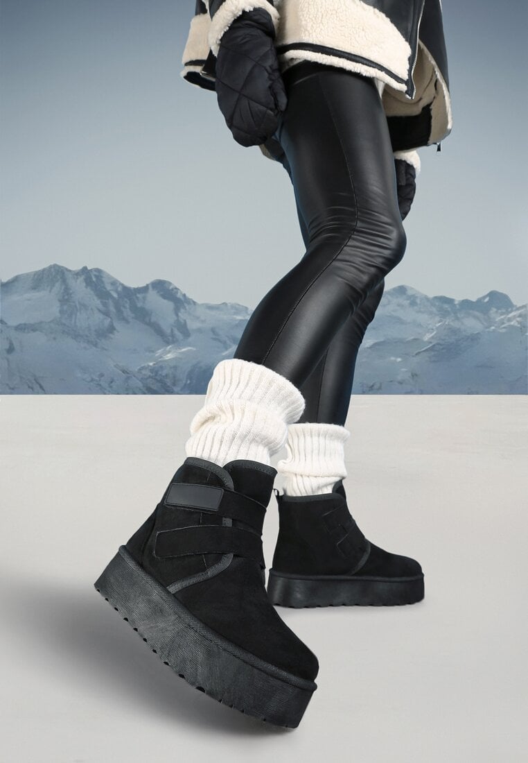 Cizme de zăpadă Negre cu talpă groasă prinse cu scai Tarorelle