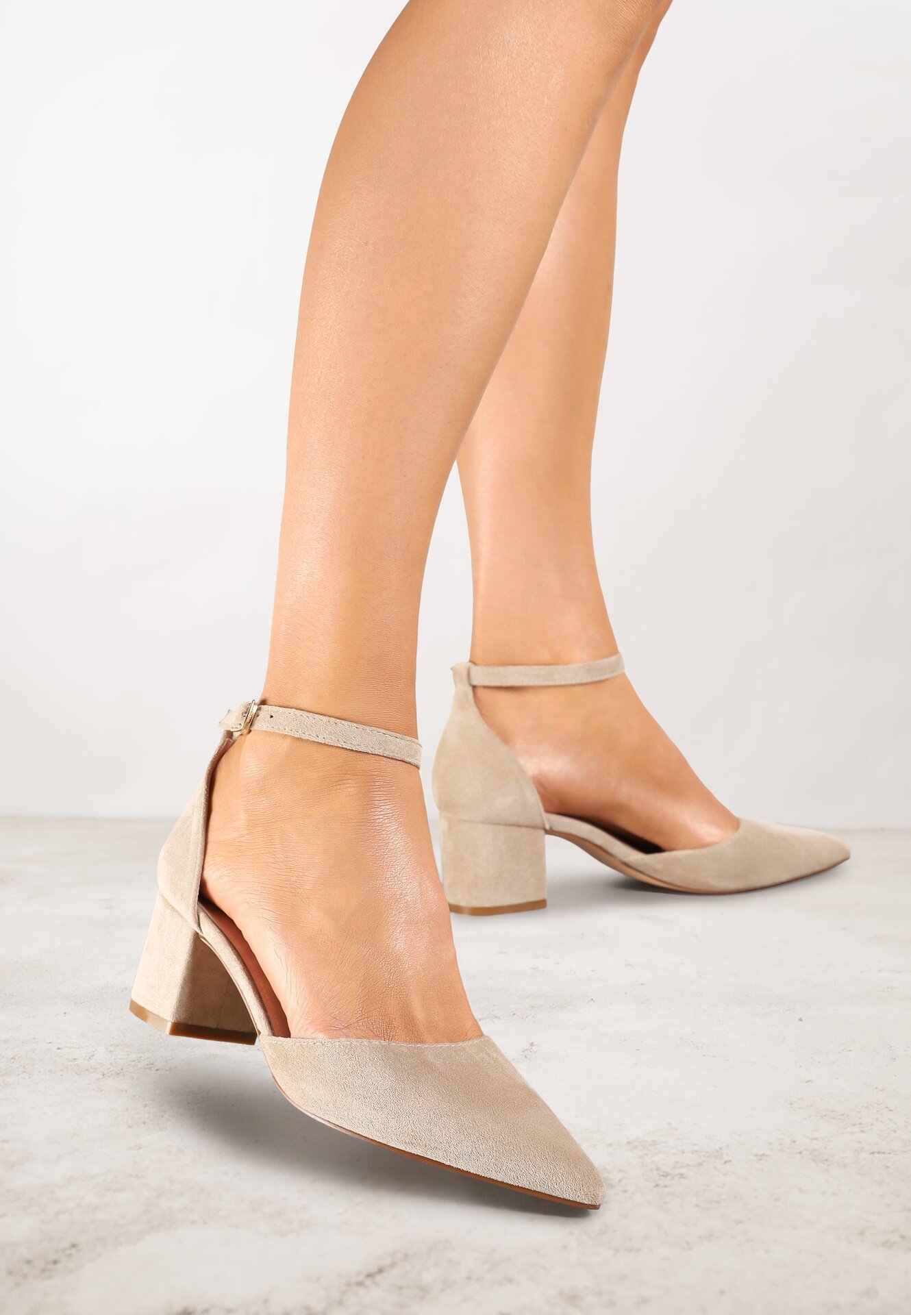 Pantofi cu toc bej închis Vices cu branț din piele Seallia