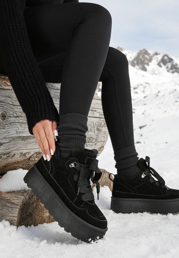 Sneakers Negre Vices în Stil Ghete de zăpadă pe Platformă cu Blană Decorativă Nalirea