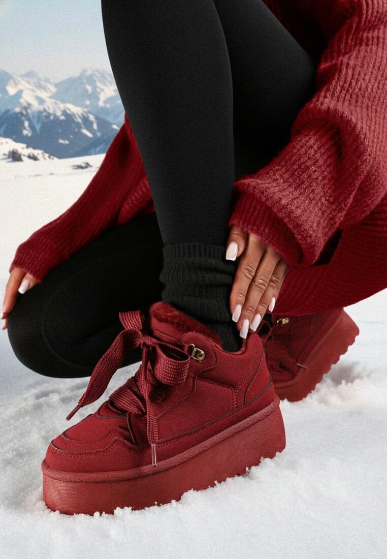 Sneakers Bordo Vices în stil de cizme de zăpadă pe platformă cu blană decorativă Nalirea