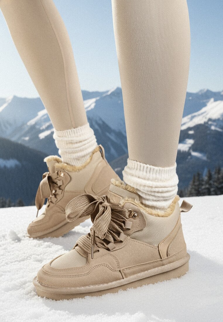 Sneakers Bej închis Vices în stil cizme de iarnă izolate termic cu șireturi late Rennith