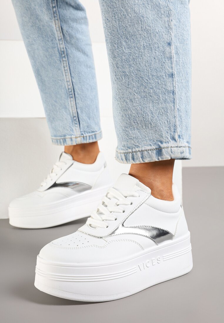 Sneakers Alb cu argintiu