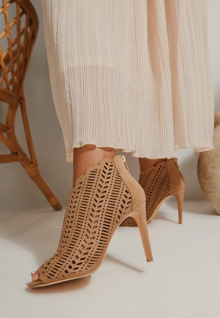 Sandale Bej închis Vices cu toc cui cu carâmb ajurat Selmira