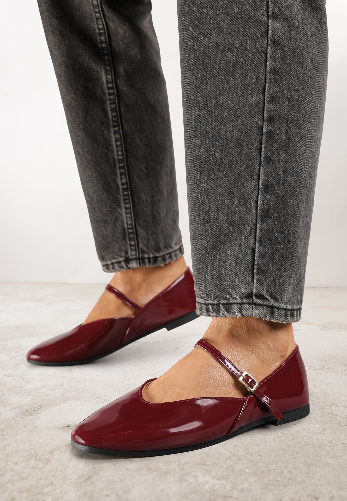 Balerini Bordeaux Vices cu baretă cu cataramă decorați cu cusături Desilita