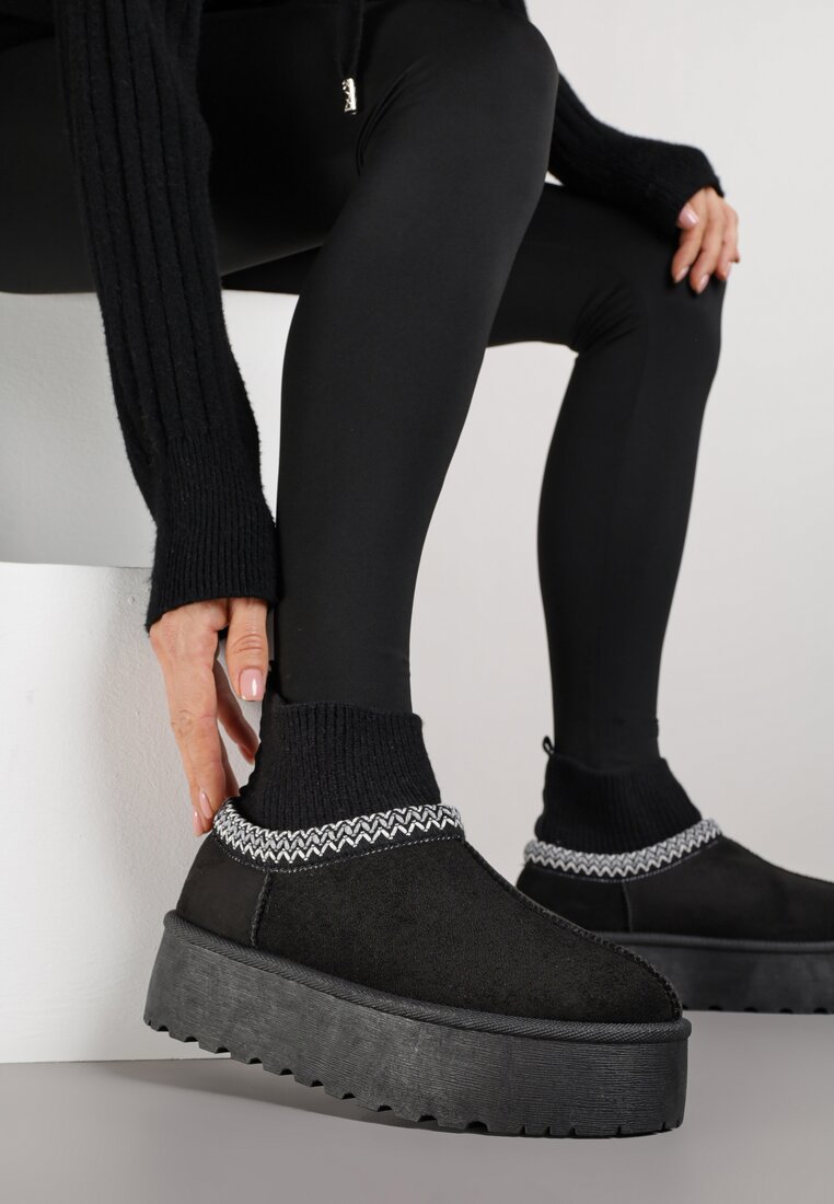 Cizme de zăpadă negre VICES pe talpă groasă cu broderie și guler tip șosetă Enantia