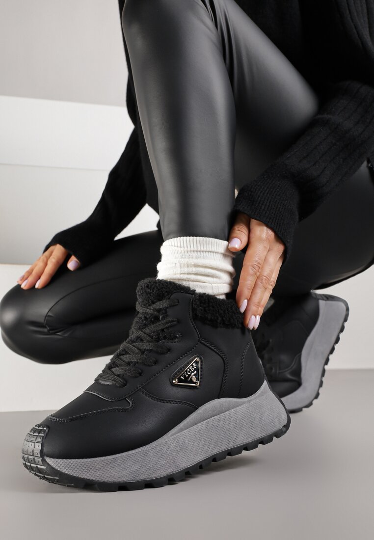 Adidași de iarnă negri Vices cu Talpă Groasă cu Ornament Triunghiular Filritisa