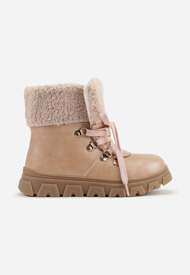 Botine Roz Șiretul Vices cu Blană și Talpă în Relief Nelianea