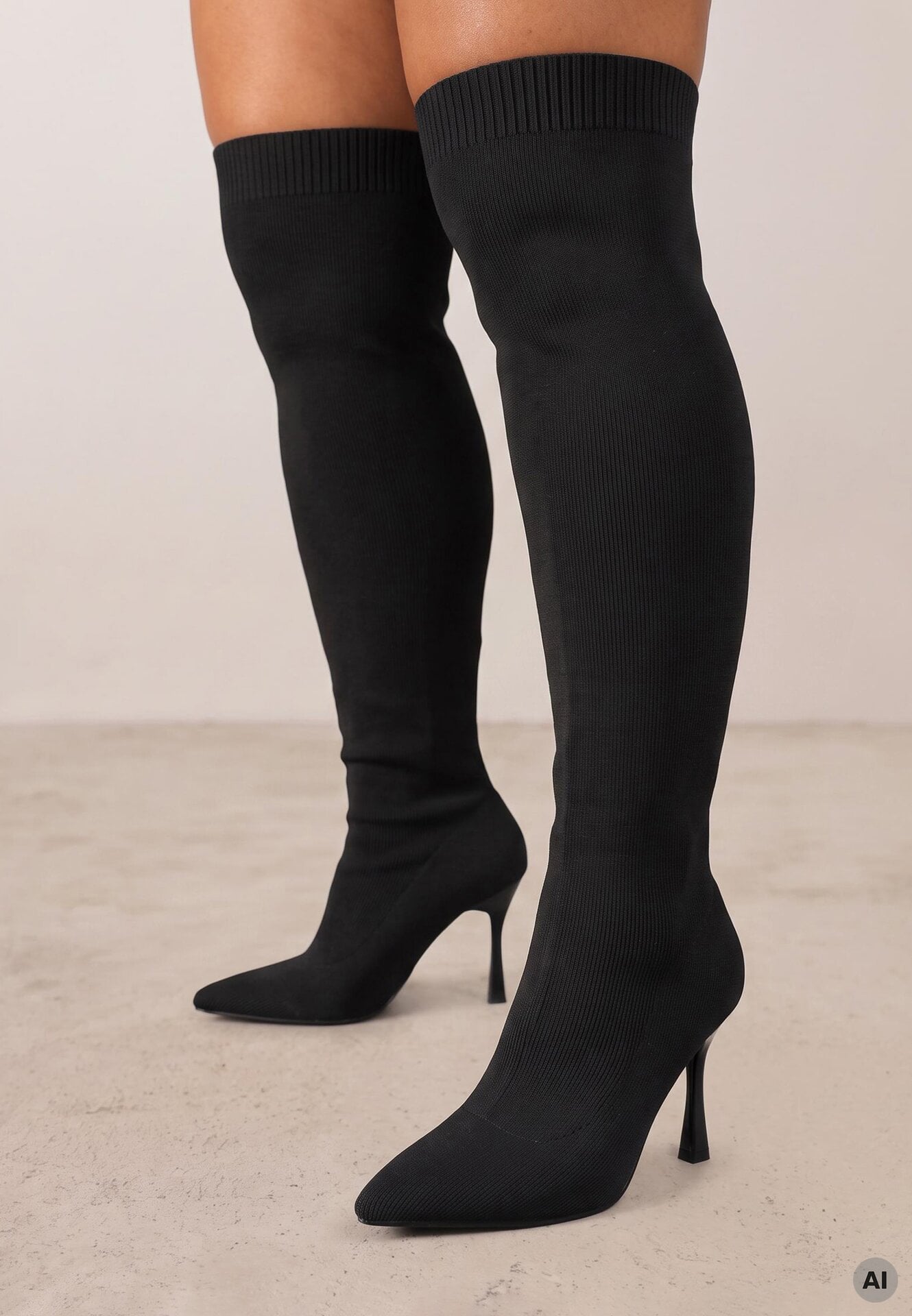 Cizme Negre Vices cu toc stiletto cu tijă tip șosetă Nuira