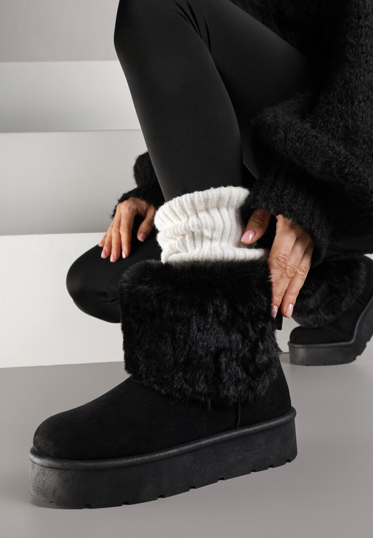 Ghete de zăpadă Negre peste gleznă foarte călduroase cu blană pe platformă Reilanna