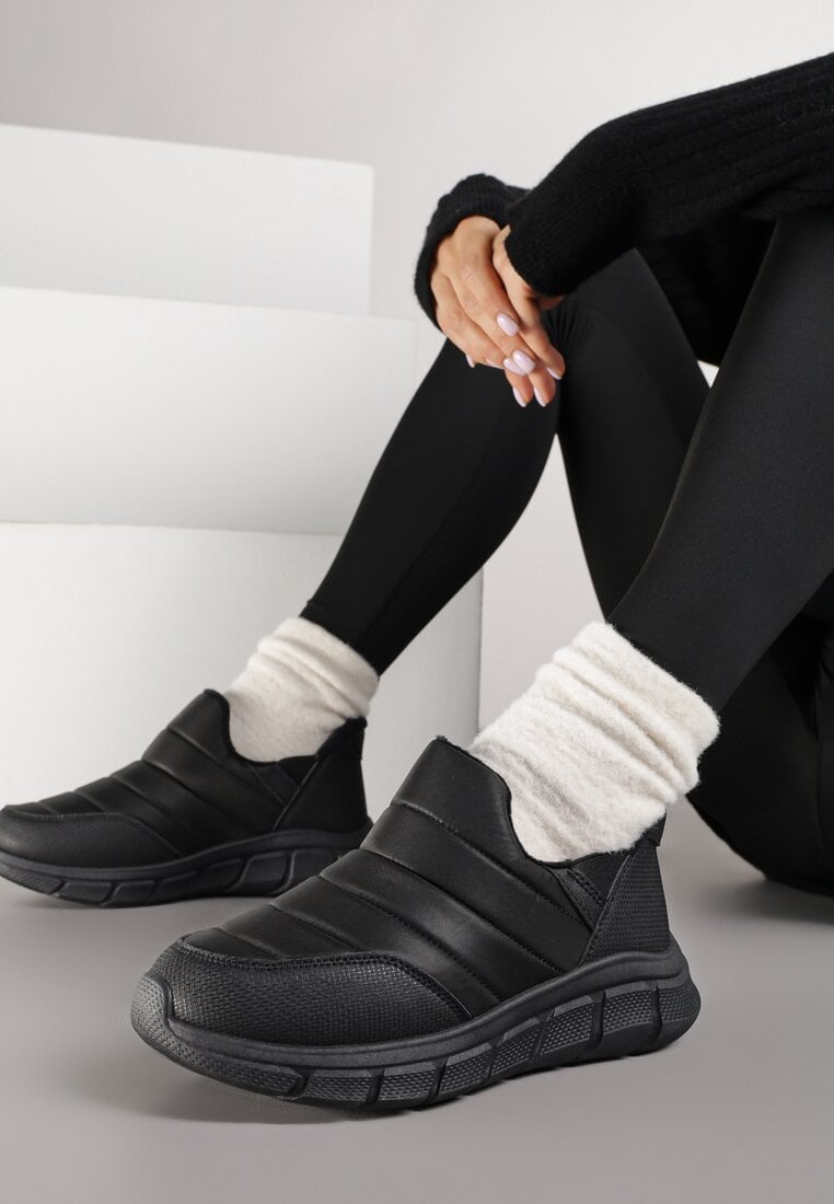 Sneakers Negre Matlasate Ghete de zăpadă pe Platformă Groasă Embosată Verta