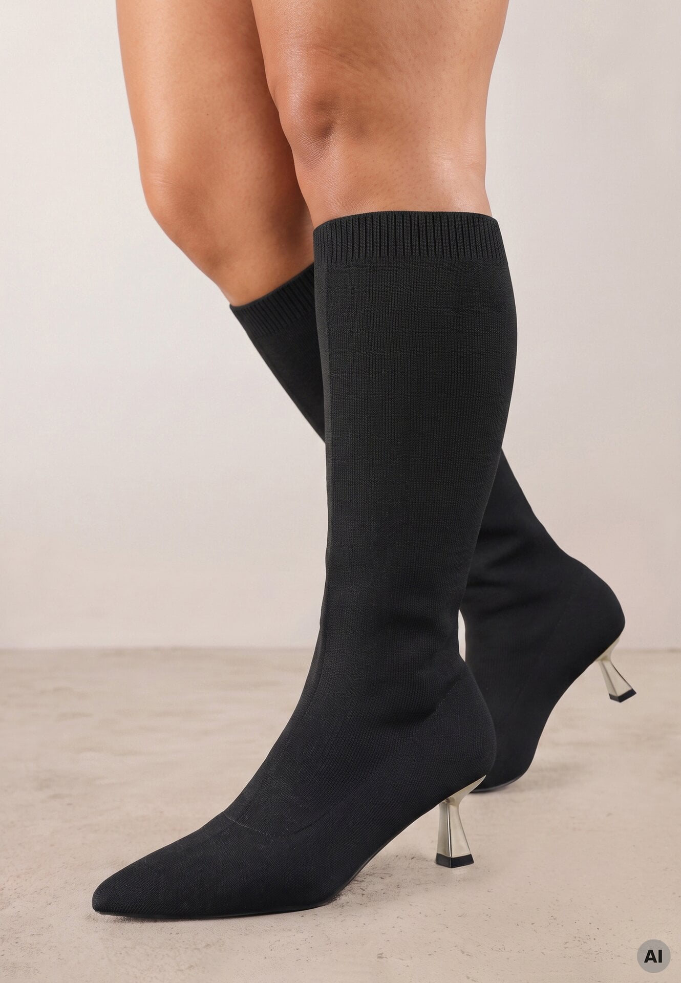 Cizme Negru-Auriu Vices cu Toc Kitten cu Gambă Elastică Asenella