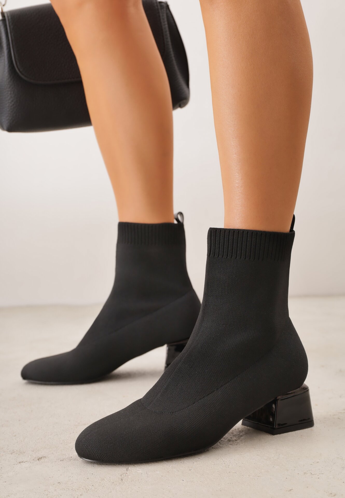 Botine Negre Vices cu Toc Conic cu Carâmb Tip șosetă Aturrie