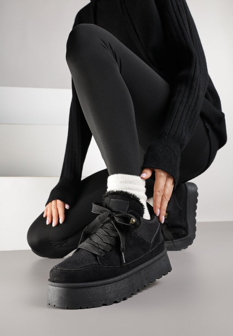 Cizme de zăpadă tip adidași Negre Cu șireturi cu talpă groasă Vamitte
