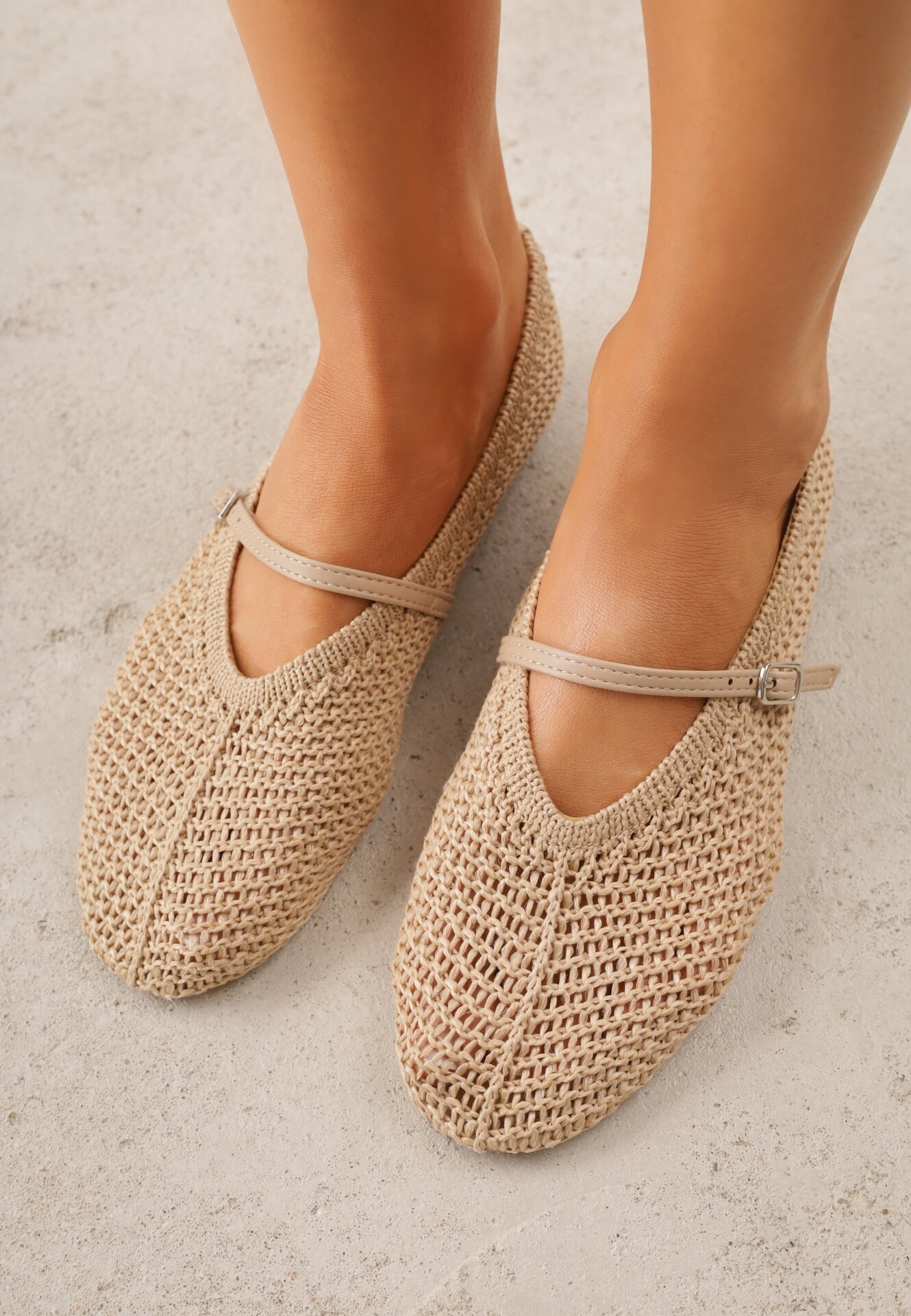 Balerini Bej închis Împletite VICES cu Curea cu Cataramă Renell