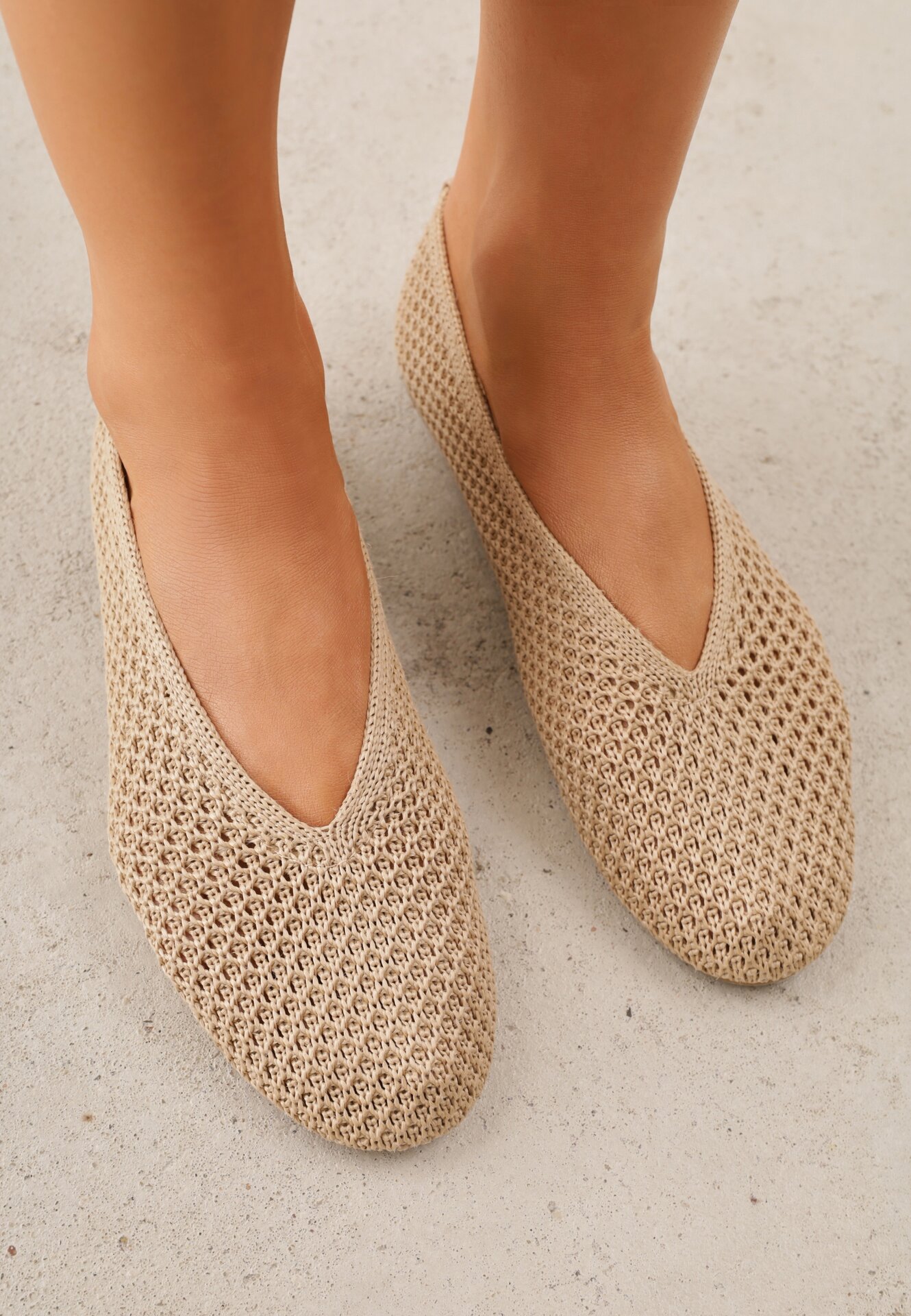 Balerini bej închis croșetați VICES din împletitură Wolfs