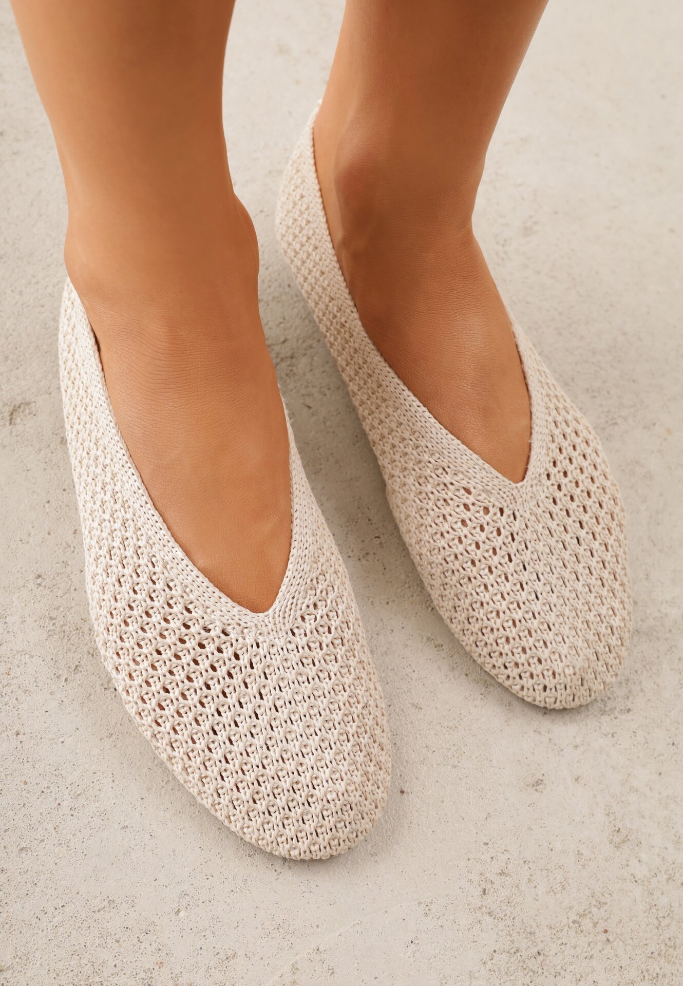 Balerini Bej Croșetate VICES din Împletitură Wolfs