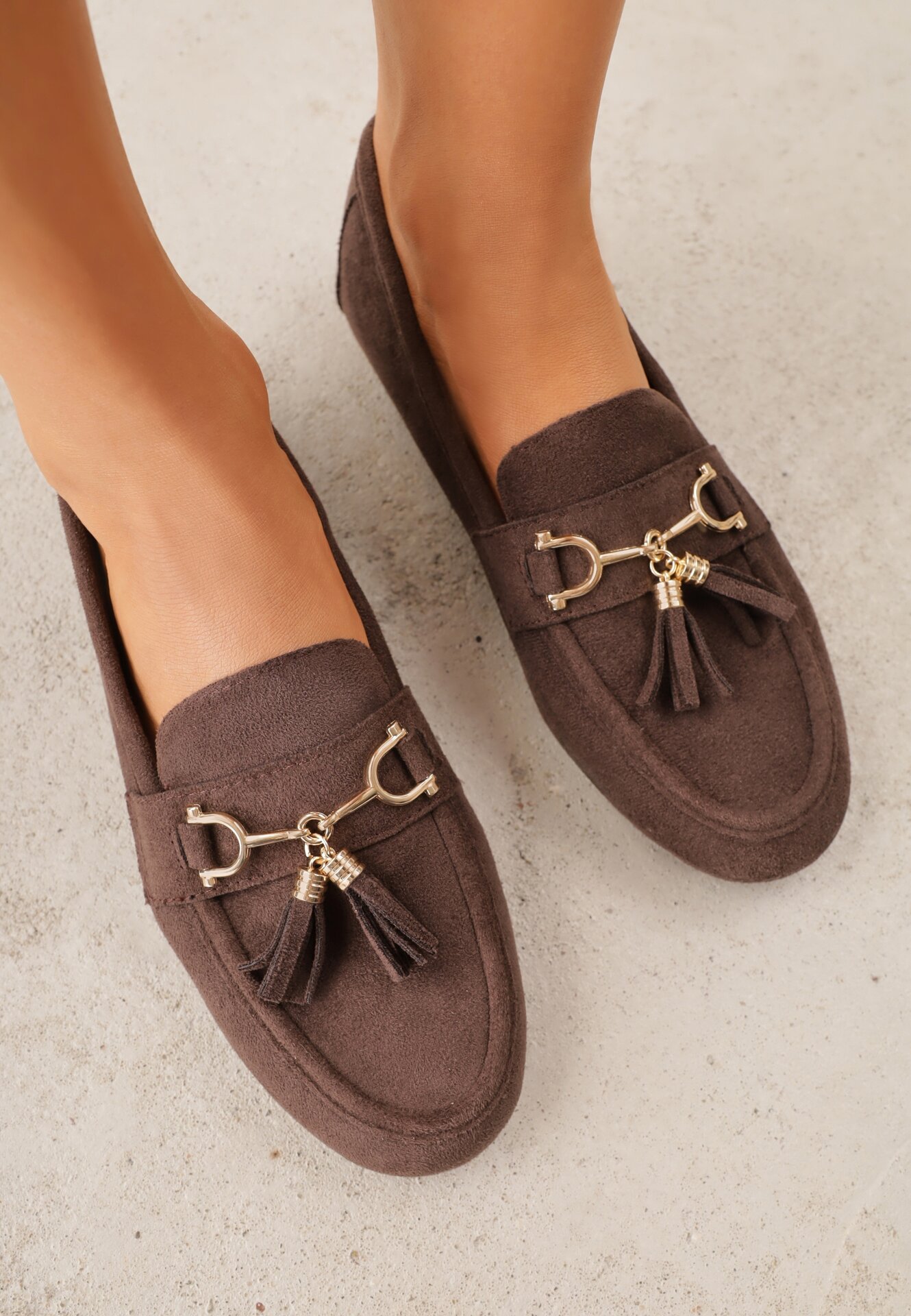 Mocasini maro închis VICES cu ciucuri moderni din imitație de piele întoarsă cu branț din piele naturală Calirea