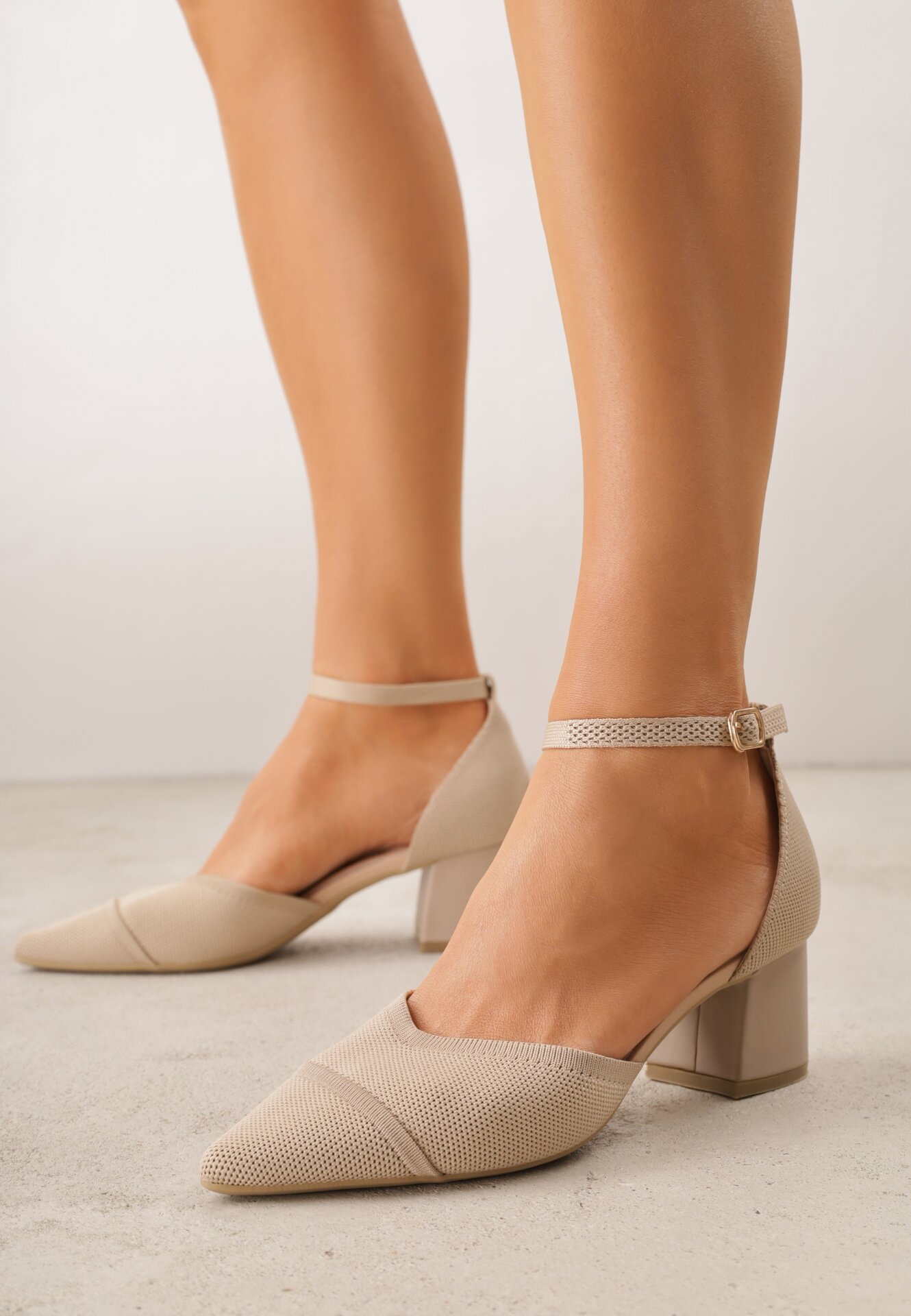 Pantofi cu toc Structurale Bej închis VICES cu toc gros cu baretă în jurul gleznei Kallimei